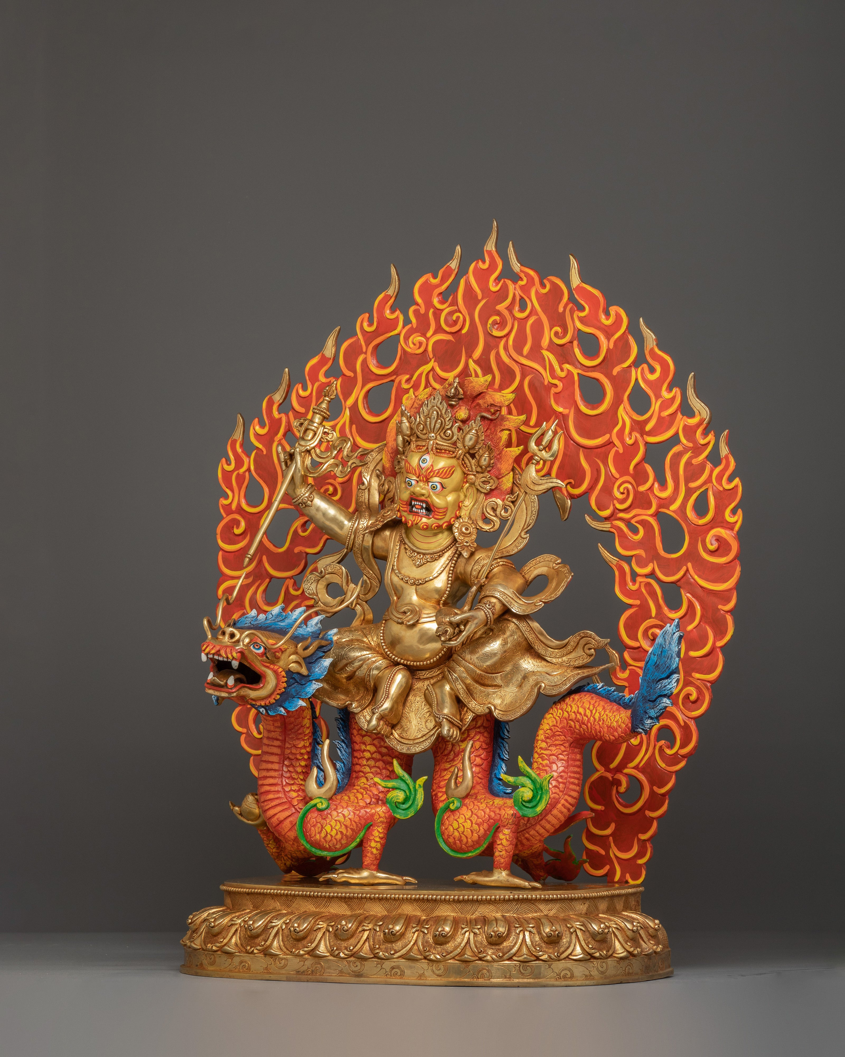 White Dzambhala Statue: Wealth Deity with Dragon