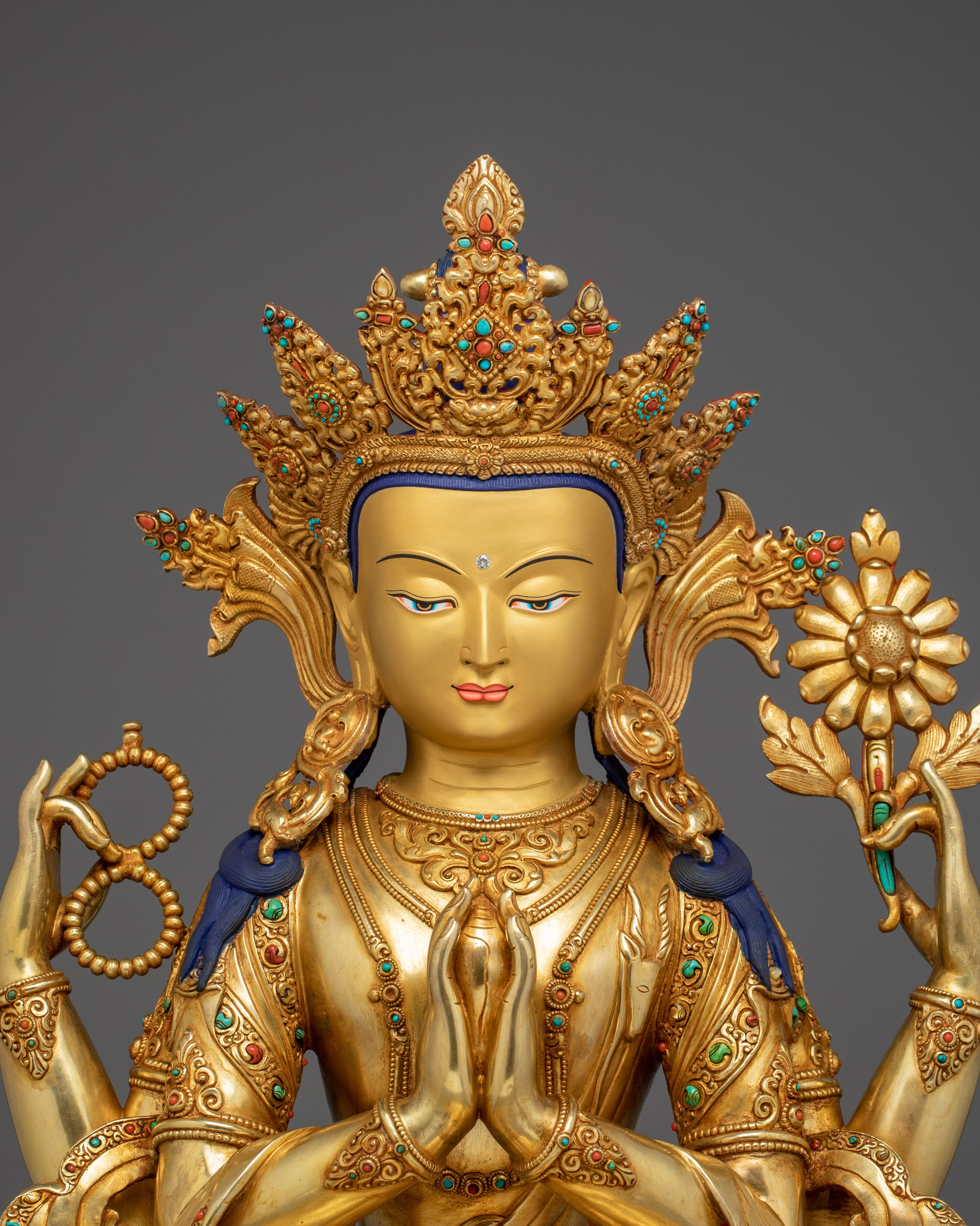 Chenrezig, Lotus Seated Bodhisattva | Nepali Crafted Icon