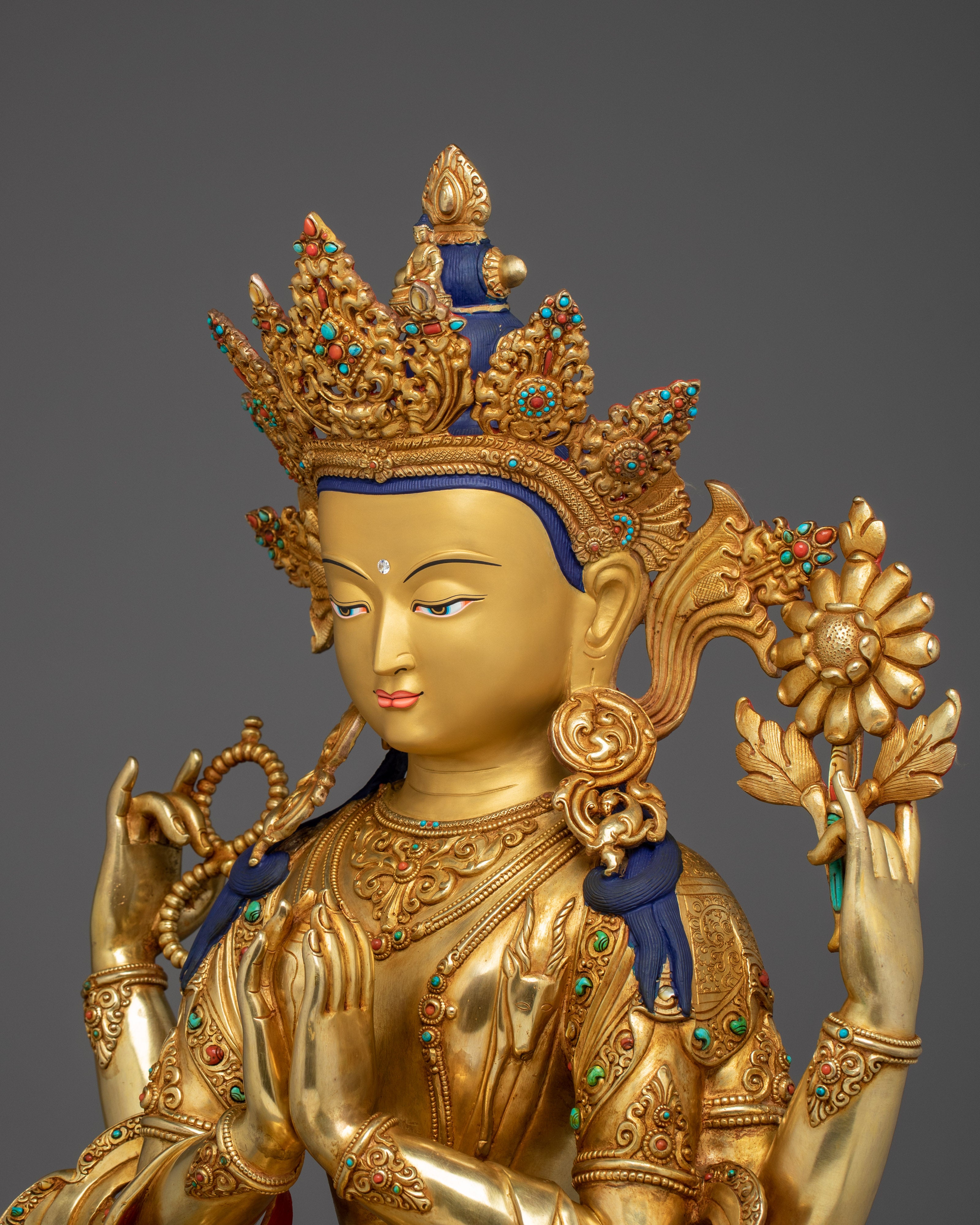 Chenrezig, Lotus Seated Bodhisattva | Nepali Crafted Icon