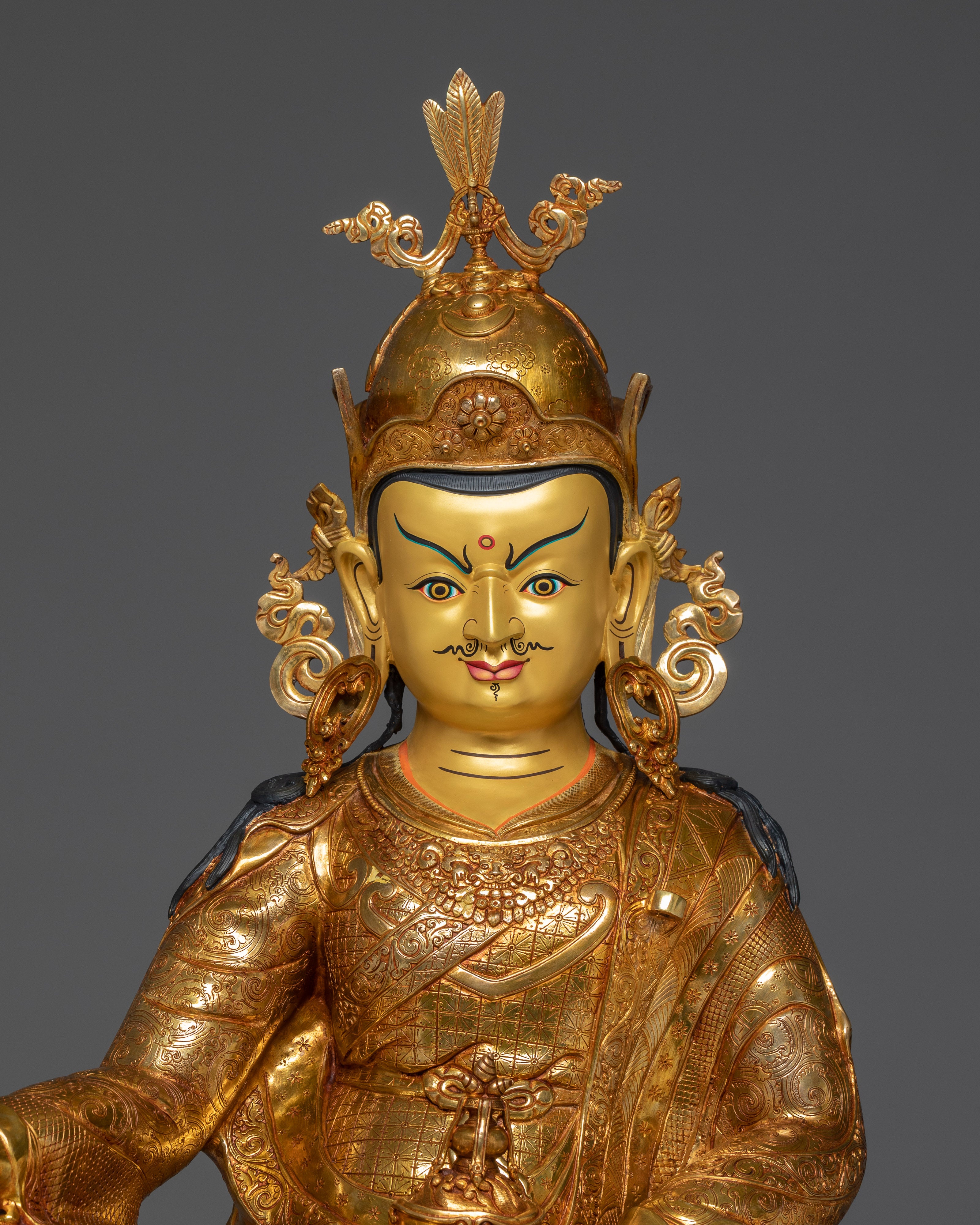Guru Rinpoche Statue with Throne | Copper Sculpture with Gemstones