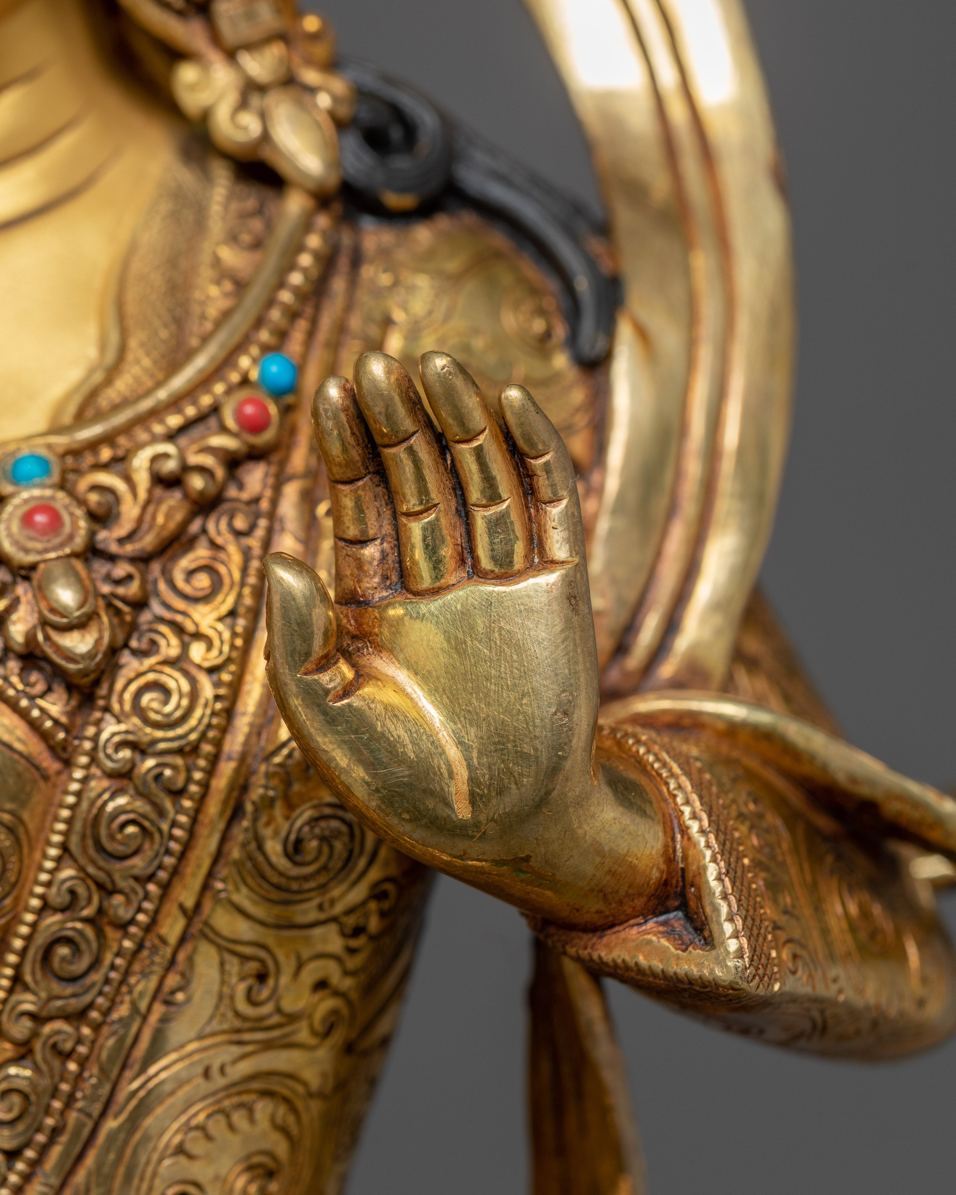 Guru Rinpoche Statue with Throne | Copper Sculpture with Gemstones