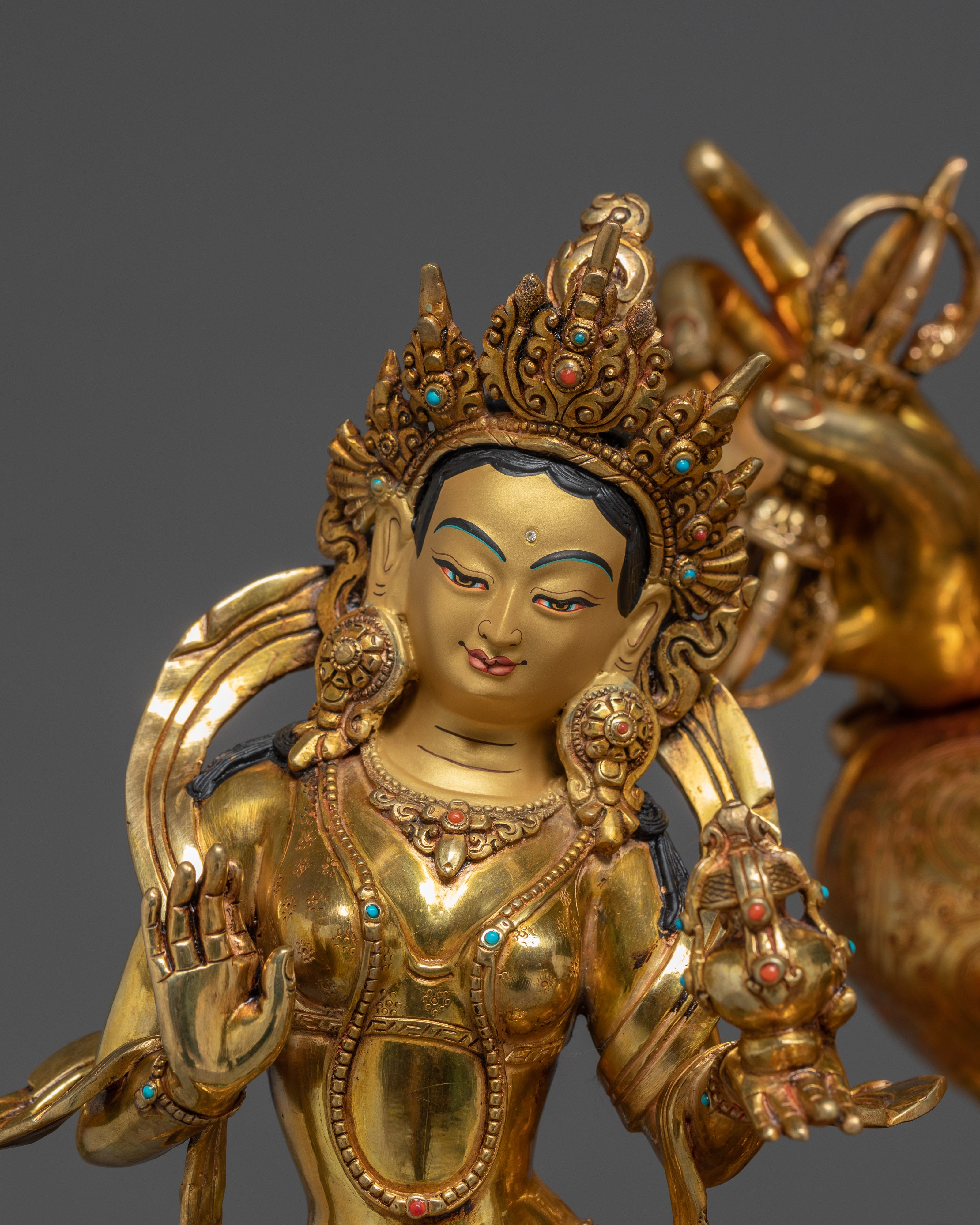 Guru Rinpoche Statue with Throne | Copper Sculpture with Gemstones