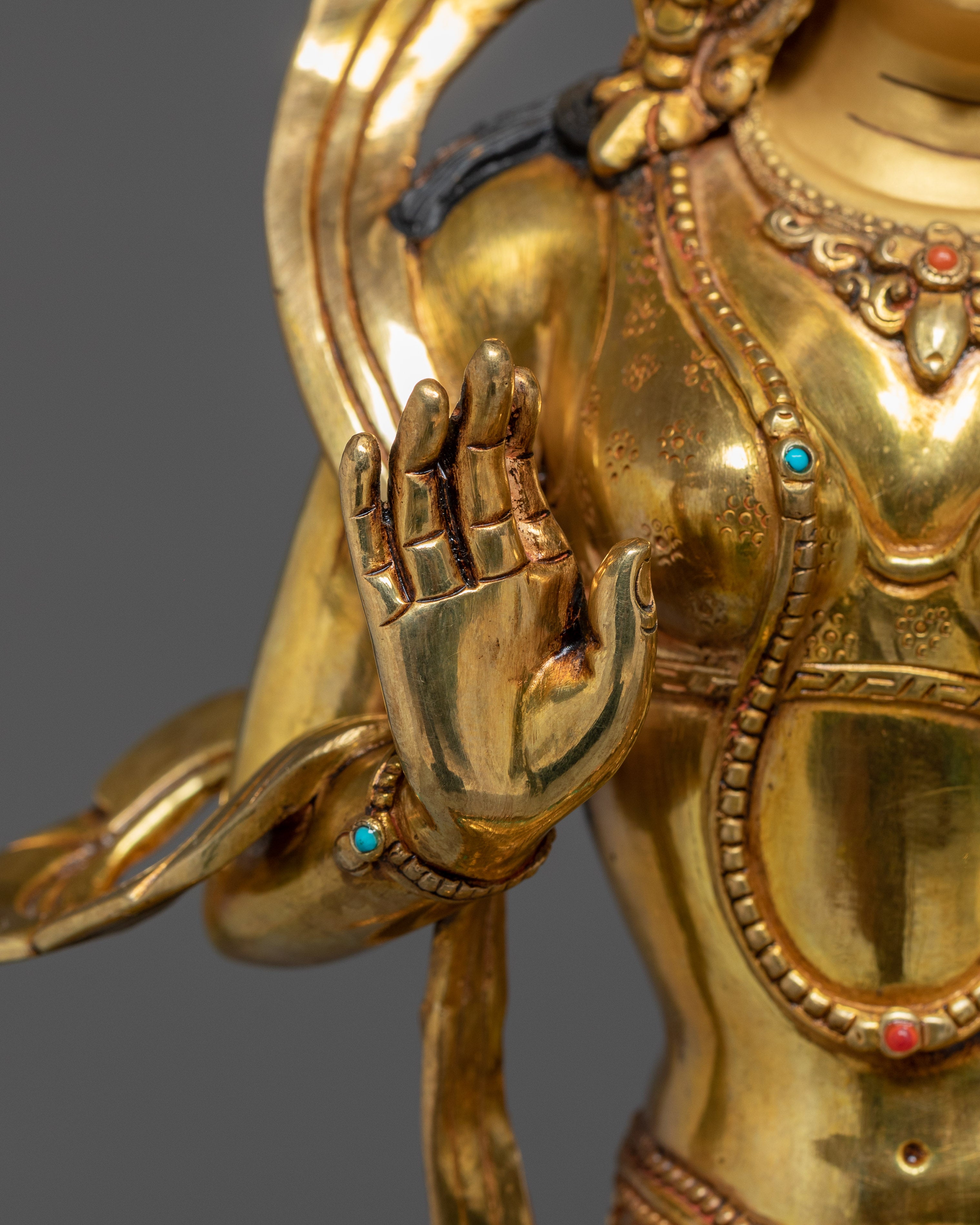 Guru Rinpoche Statue with Throne | Copper Sculpture with Gemstones