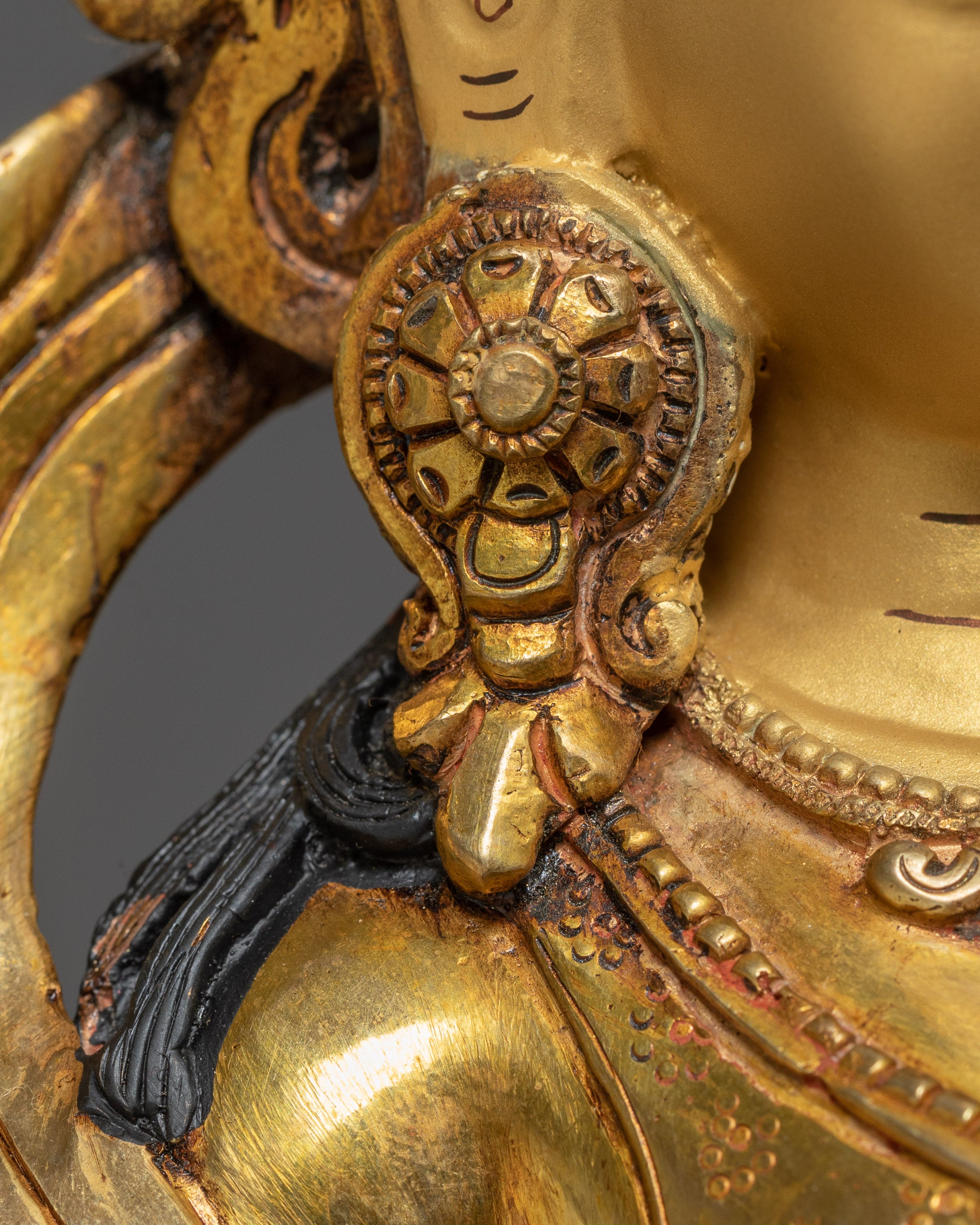 Guru Rinpoche Statue with Throne | Copper Sculpture with Gemstones