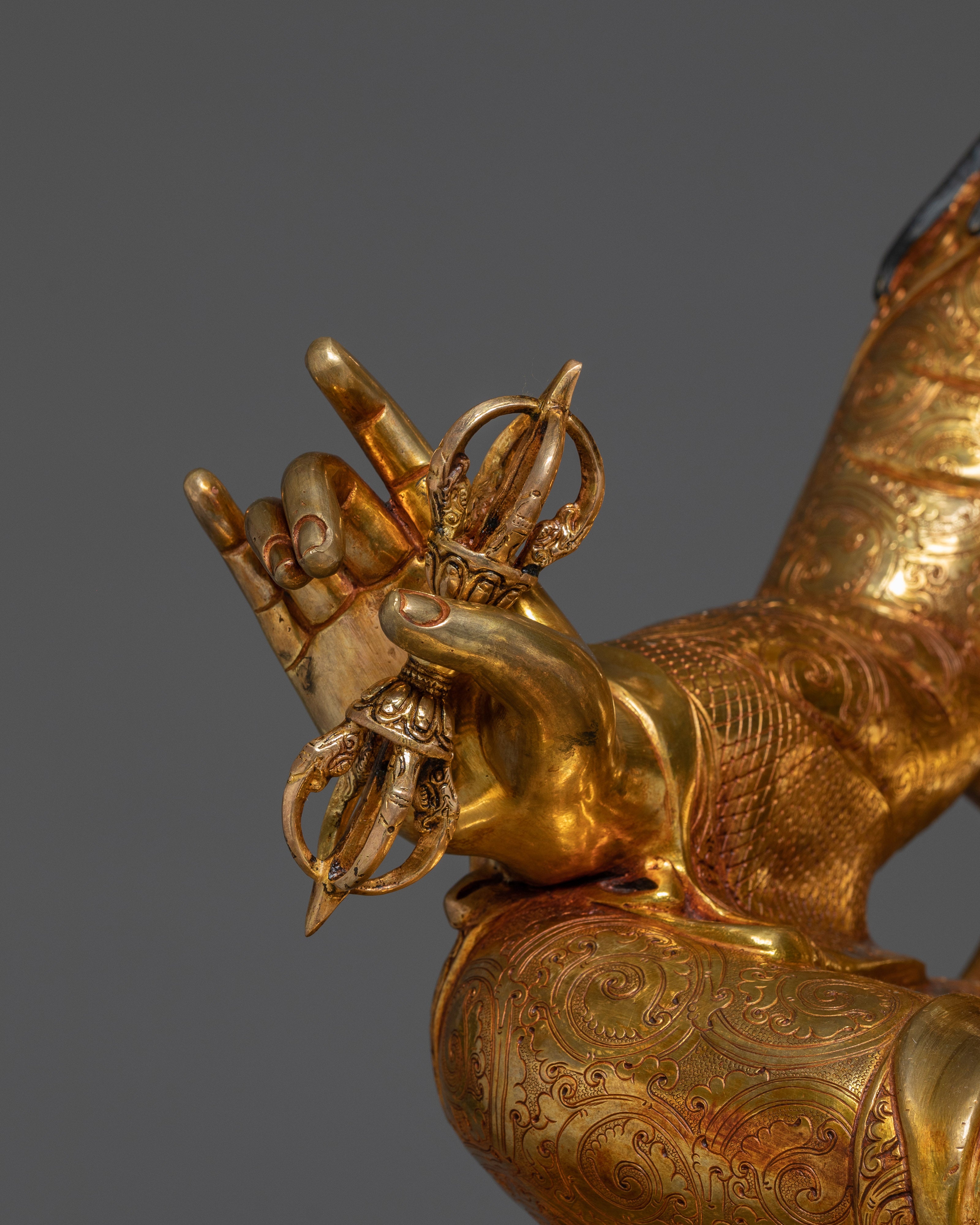 Guru Rinpoche Statue with Throne | Copper Sculpture with Gemstones