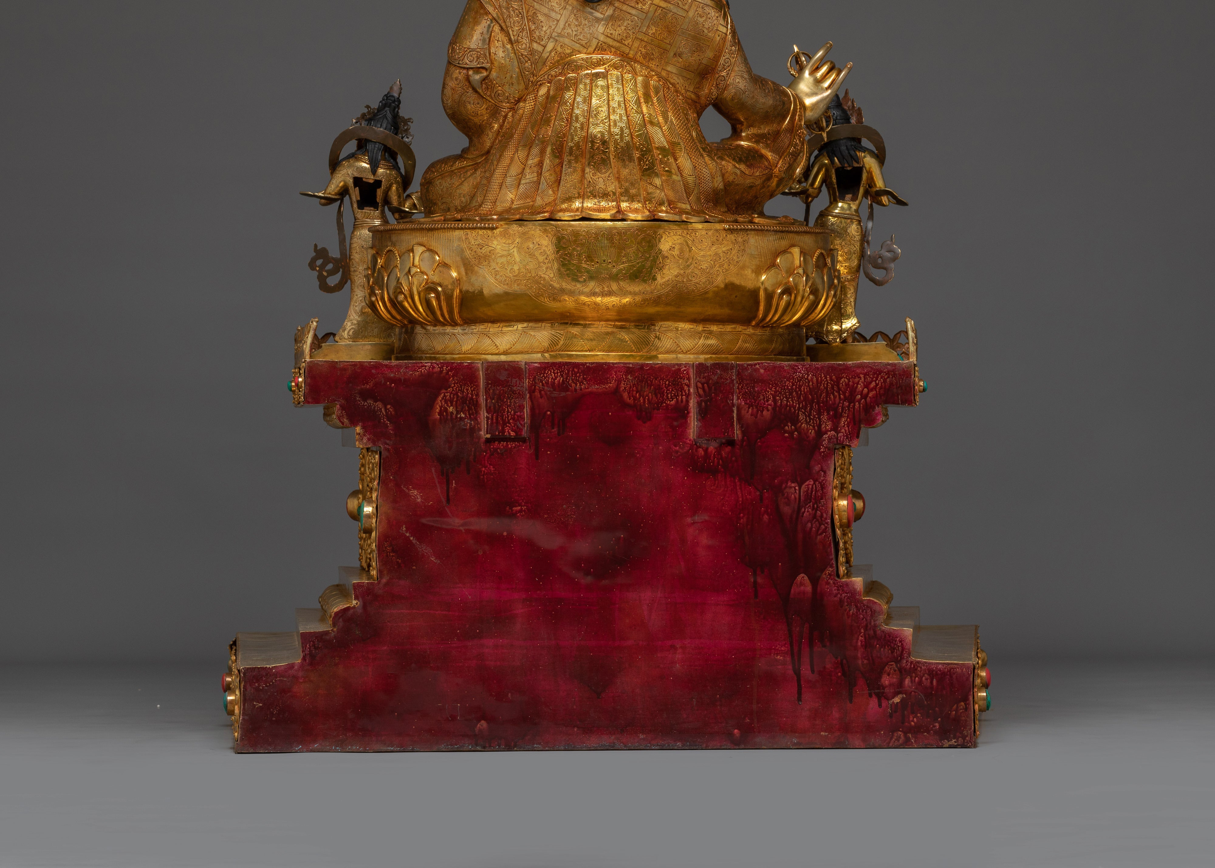 Guru Rinpoche Statue with Throne | Copper Sculpture with Gemstones