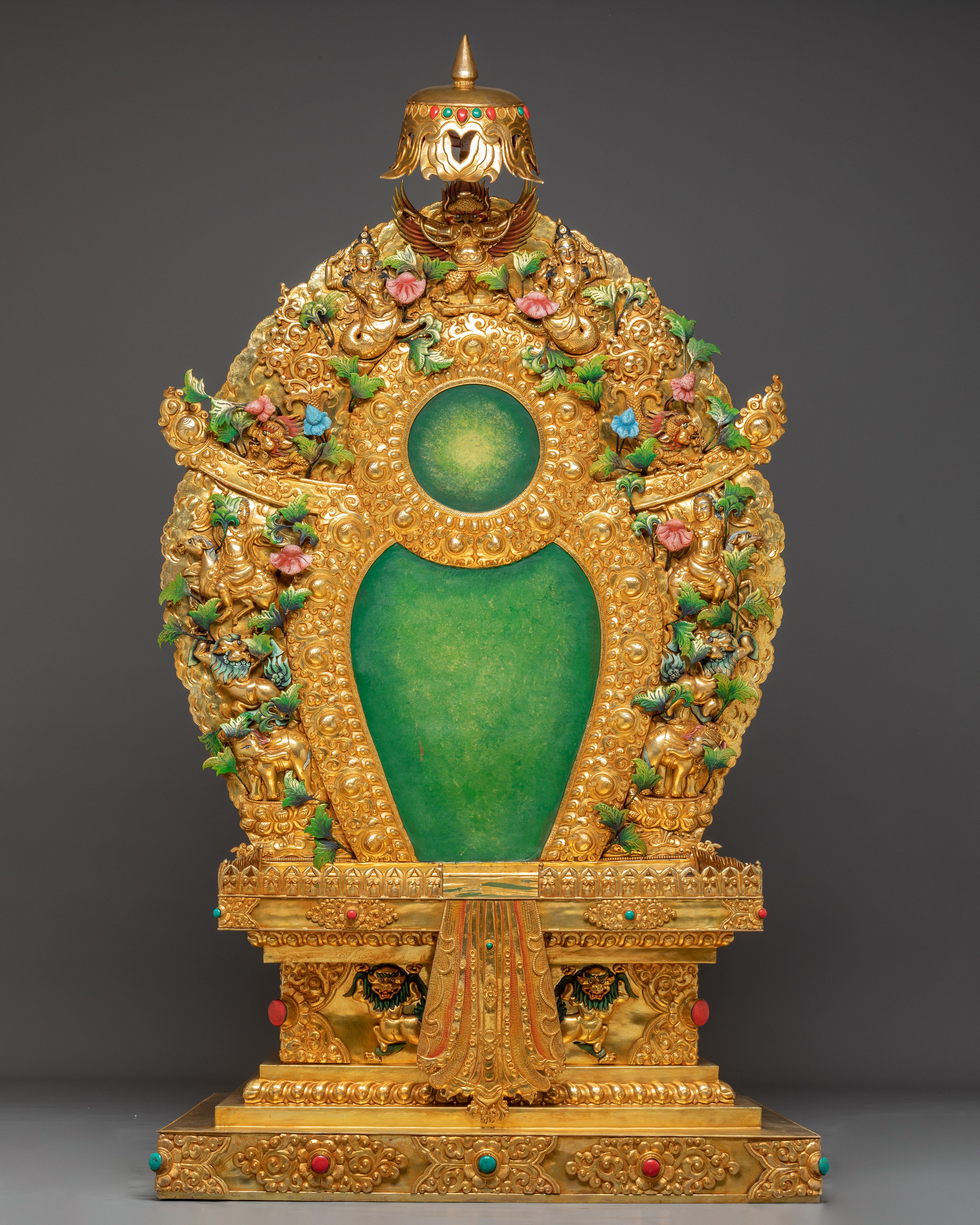 Guru Rinpoche Statue with Throne | Copper Sculpture with Gemstones