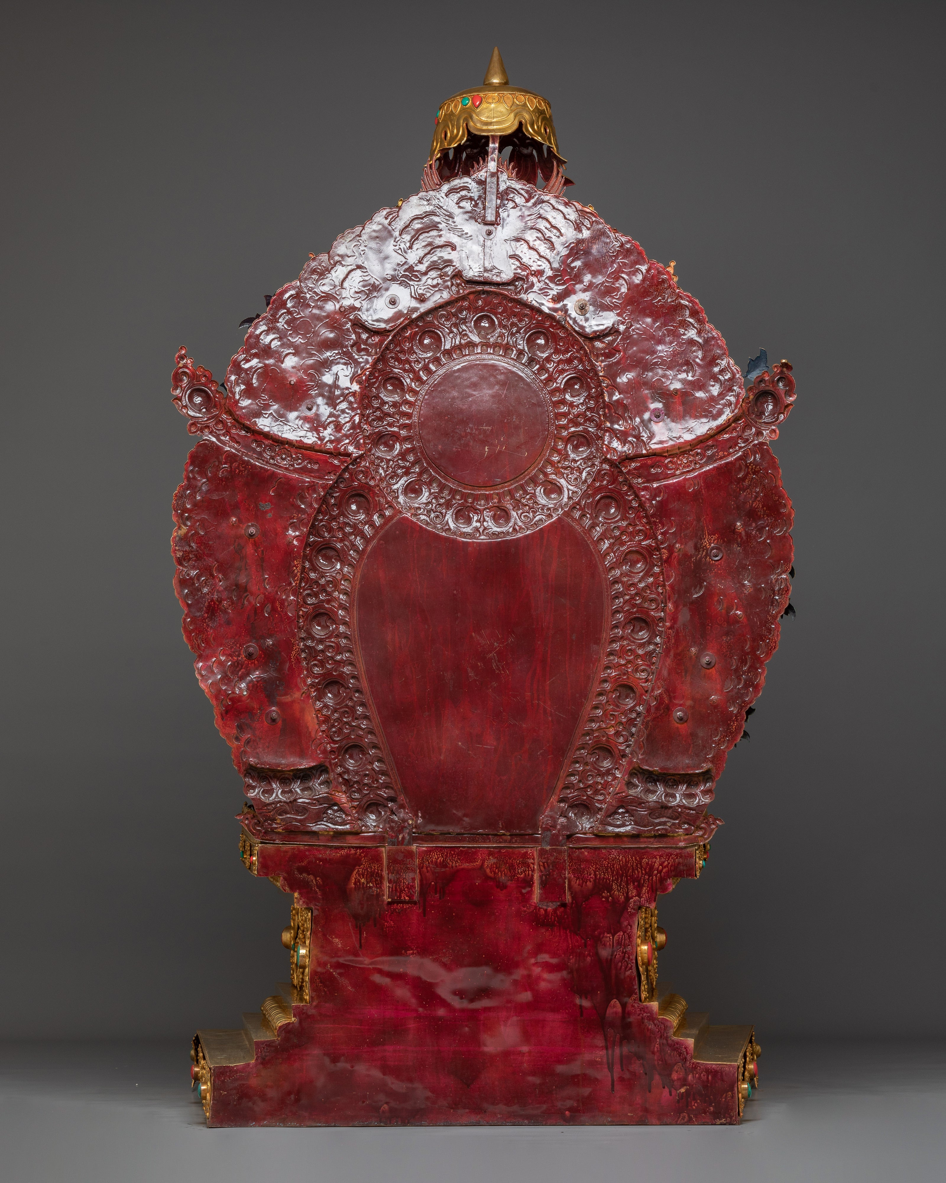 Guru Rinpoche Statue with Throne | Copper Sculpture with Gemstones