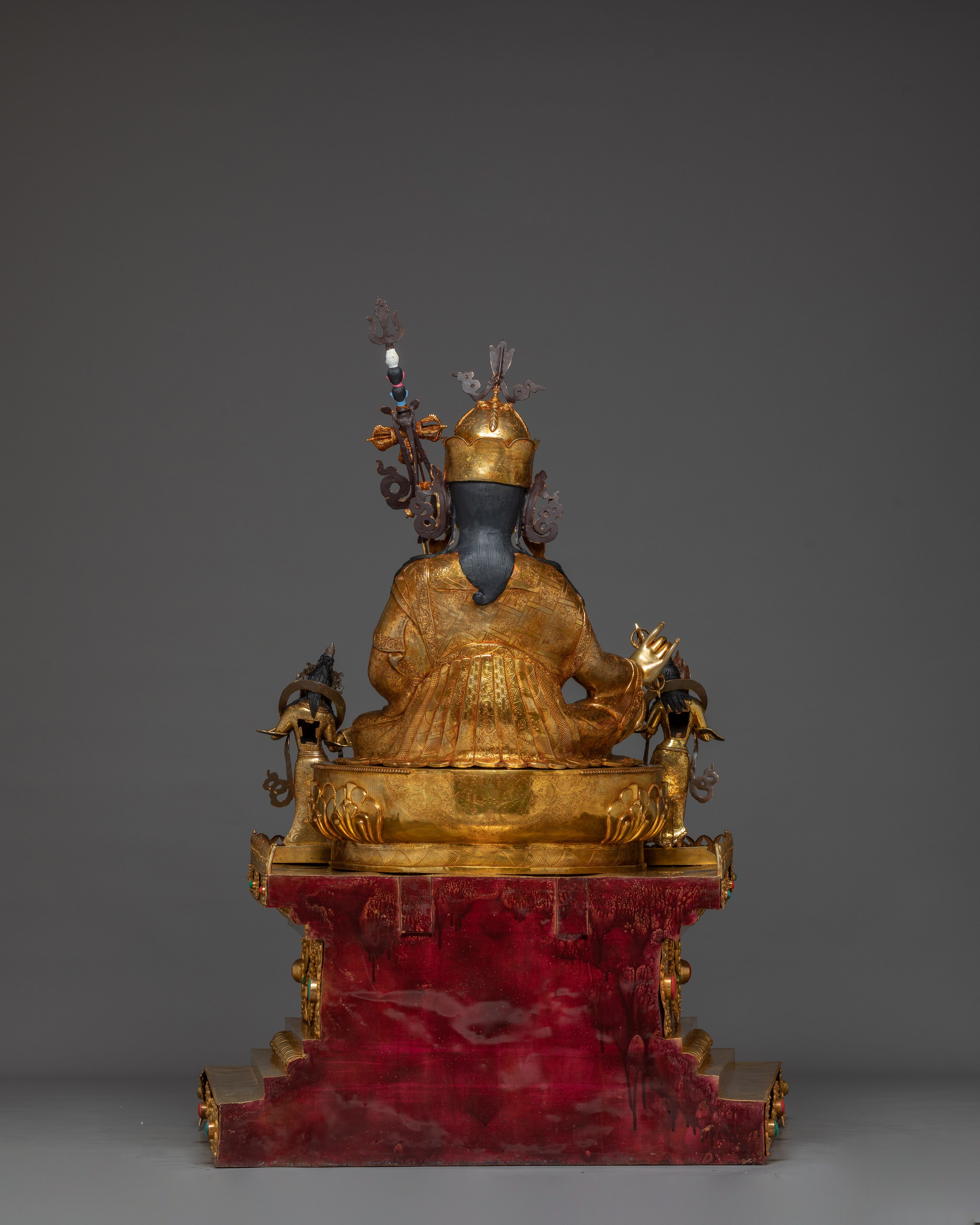 Guru Rinpoche Statue with Throne | Copper Sculpture with Gemstones