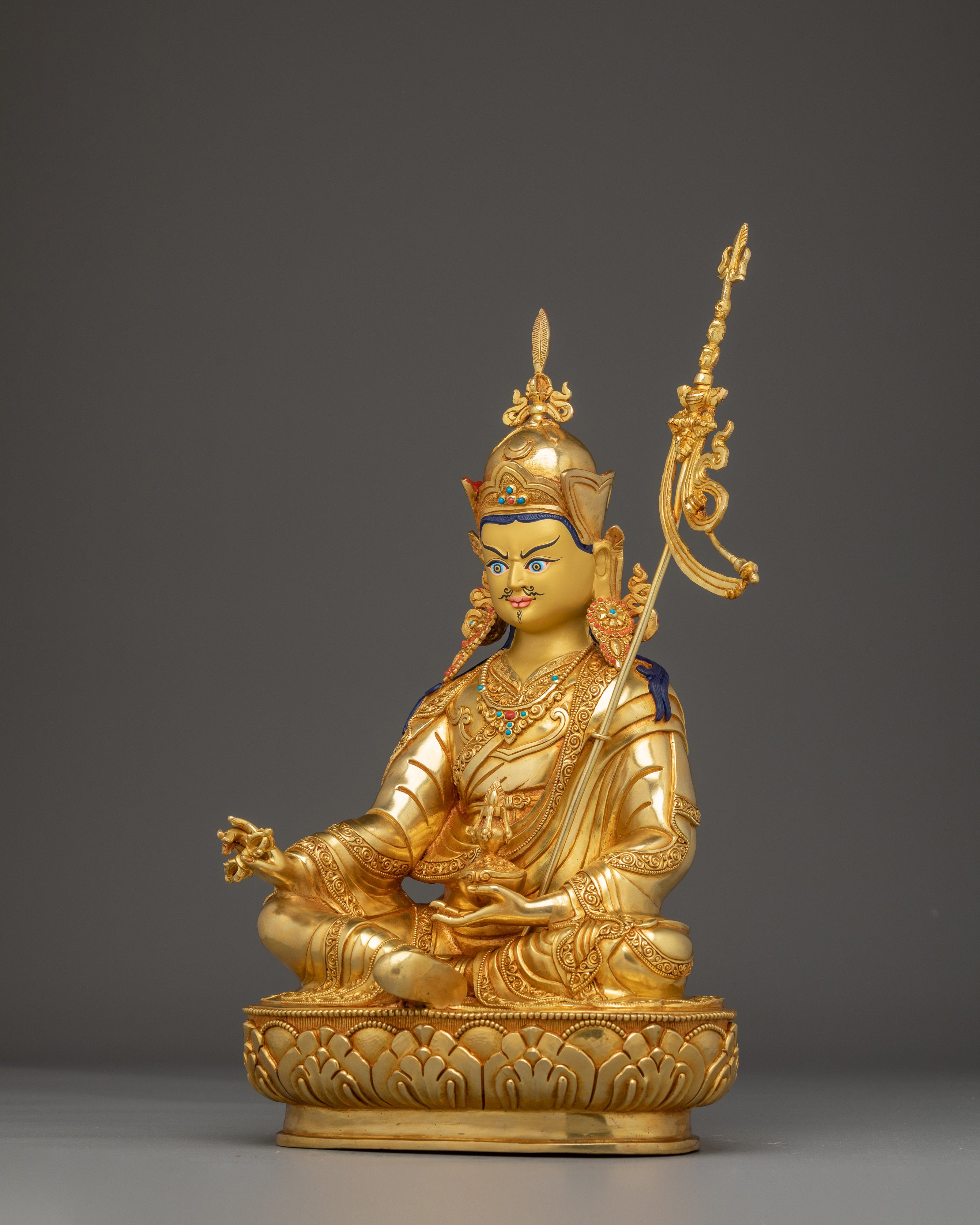 Guru Rinpoche Statue in 24K Gold with Gemstones | A Symbol of Wisdom & Protection