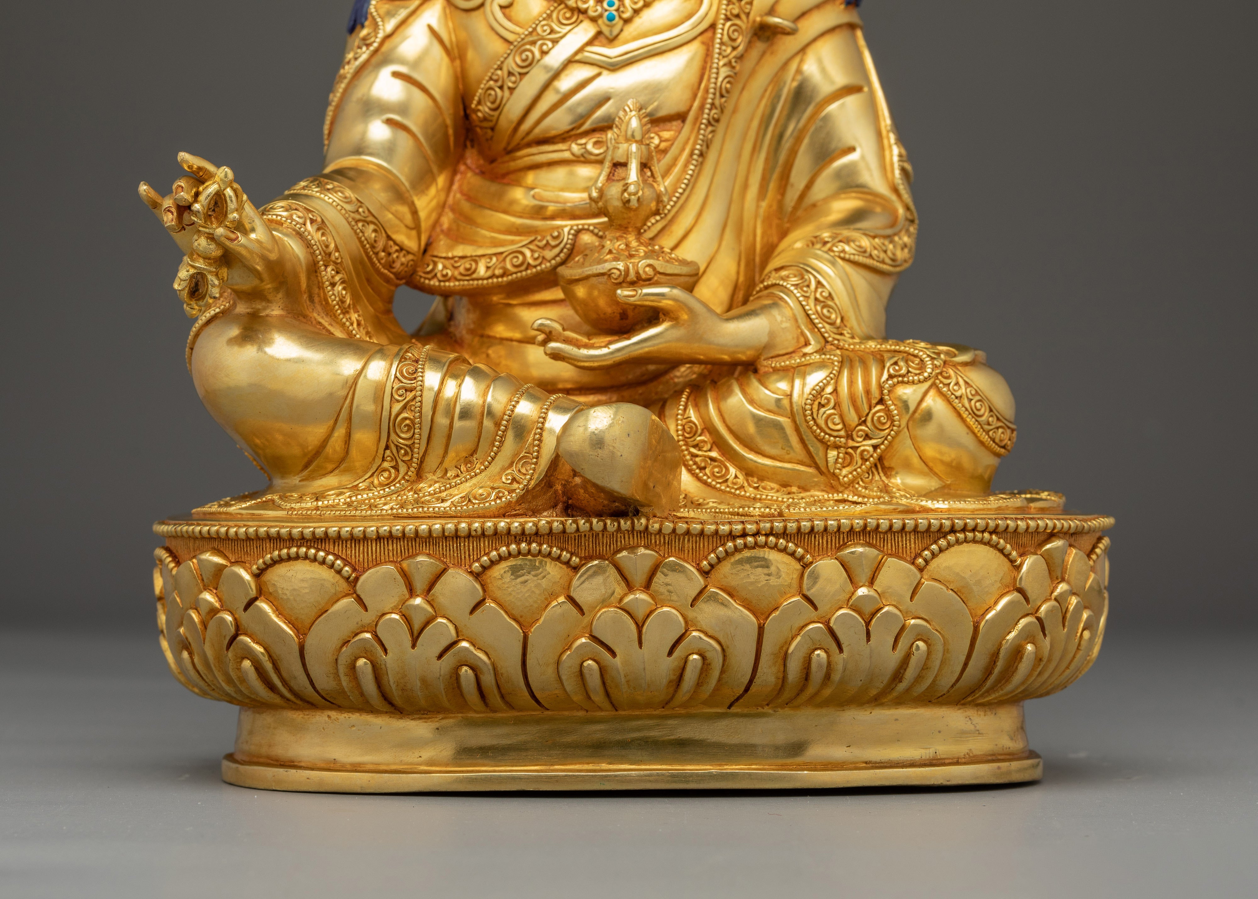 Guru Rinpoche Statue in 24K Gold with Gemstones | A Symbol of Wisdom & Protection