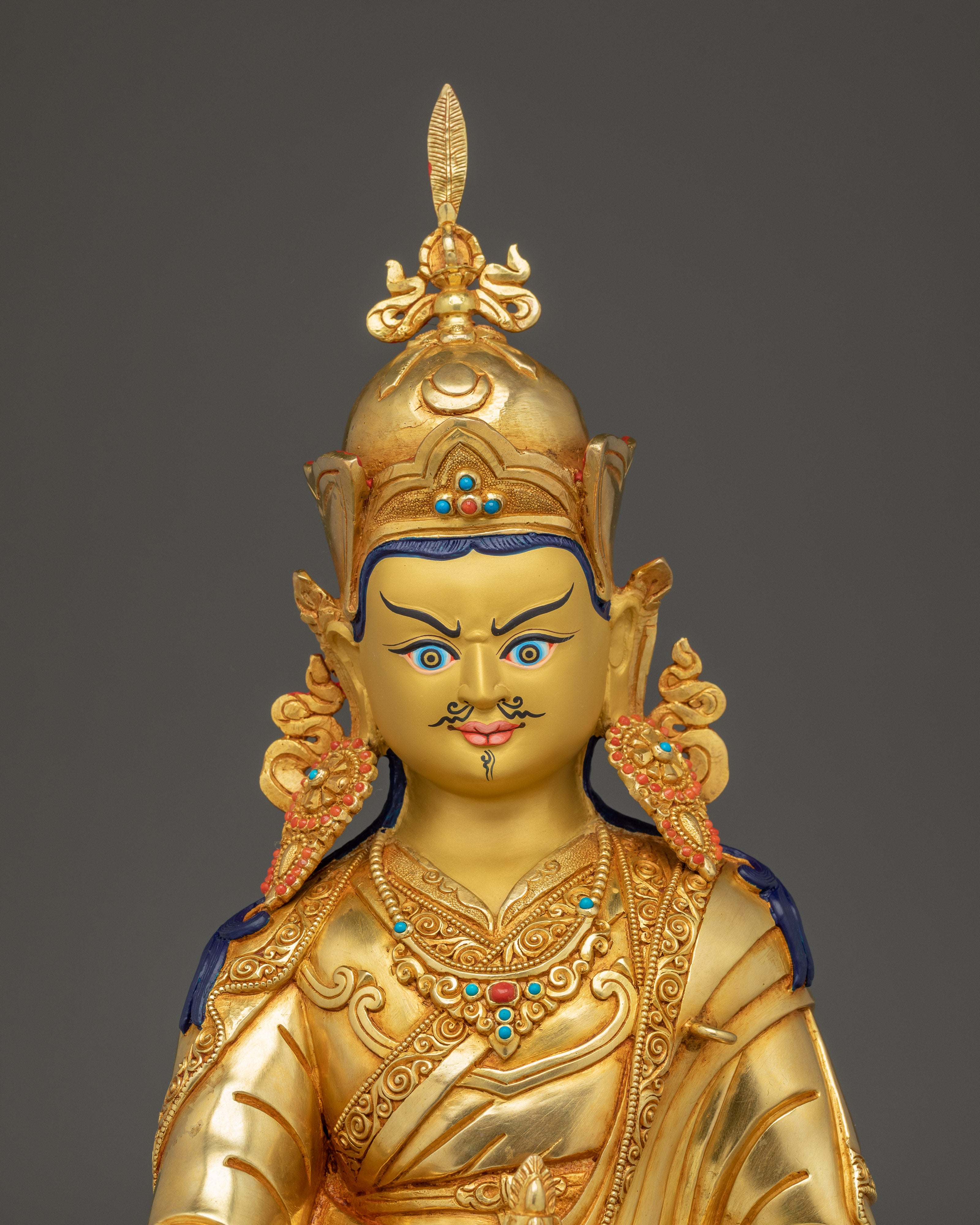 Guru Rinpoche Statue in 24K Gold with Gemstones | A Symbol of Wisdom & Protection