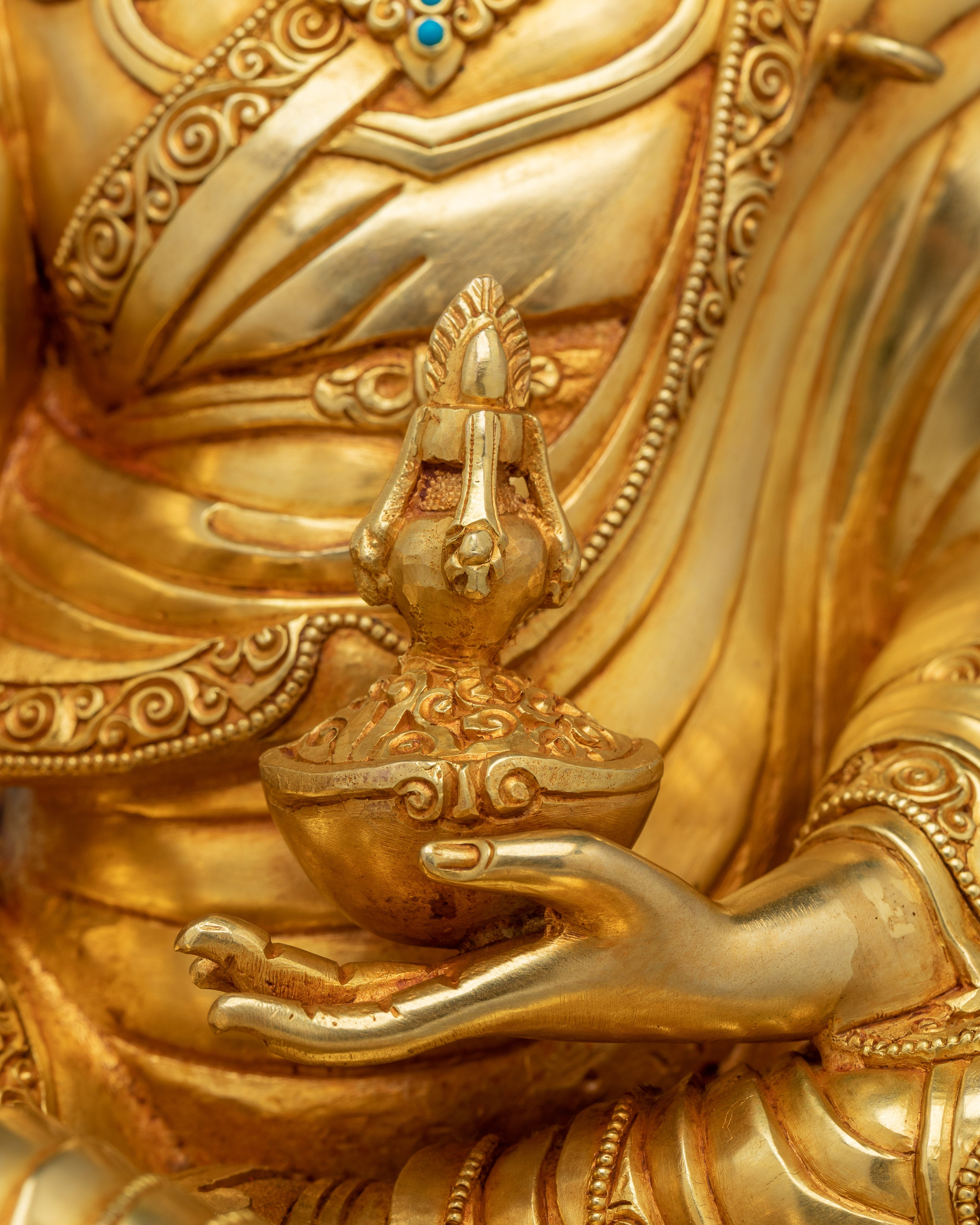Guru Rinpoche Statue in 24K Gold with Gemstones | A Symbol of Wisdom & Protection