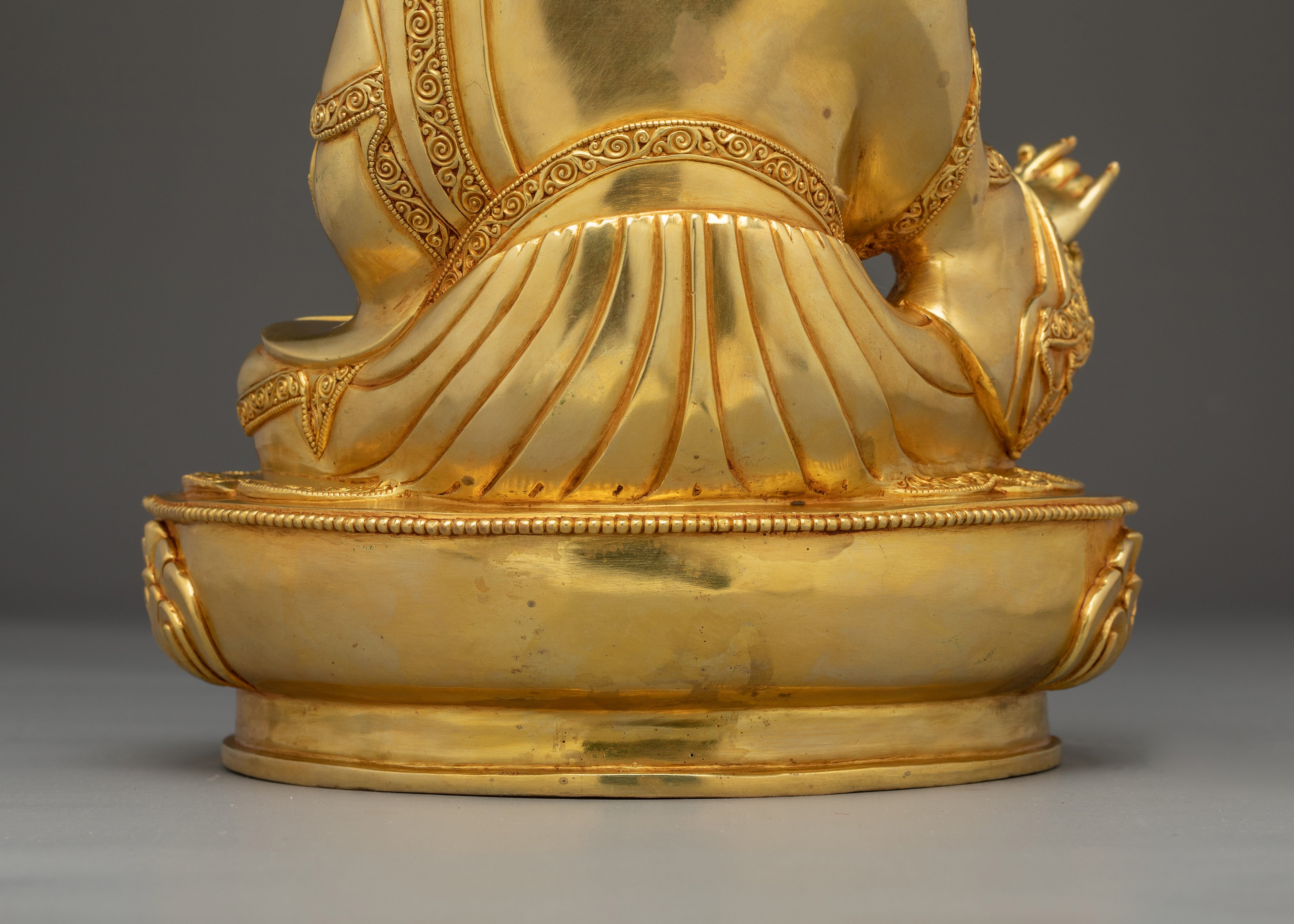 Guru Rinpoche Statue in 24K Gold with Gemstones | A Symbol of Wisdom & Protection