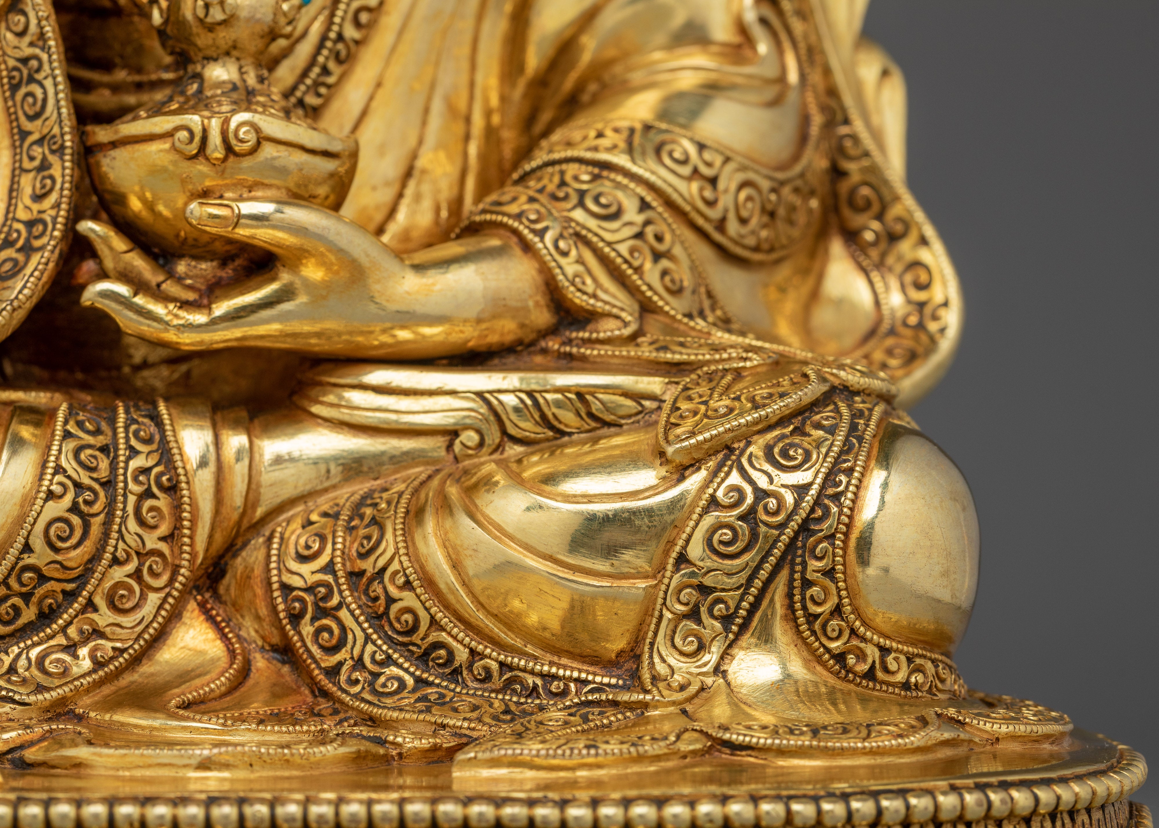 Guru Tsokye Dorje Statue in 24K Gold | Spiritual Decor with Gemstones