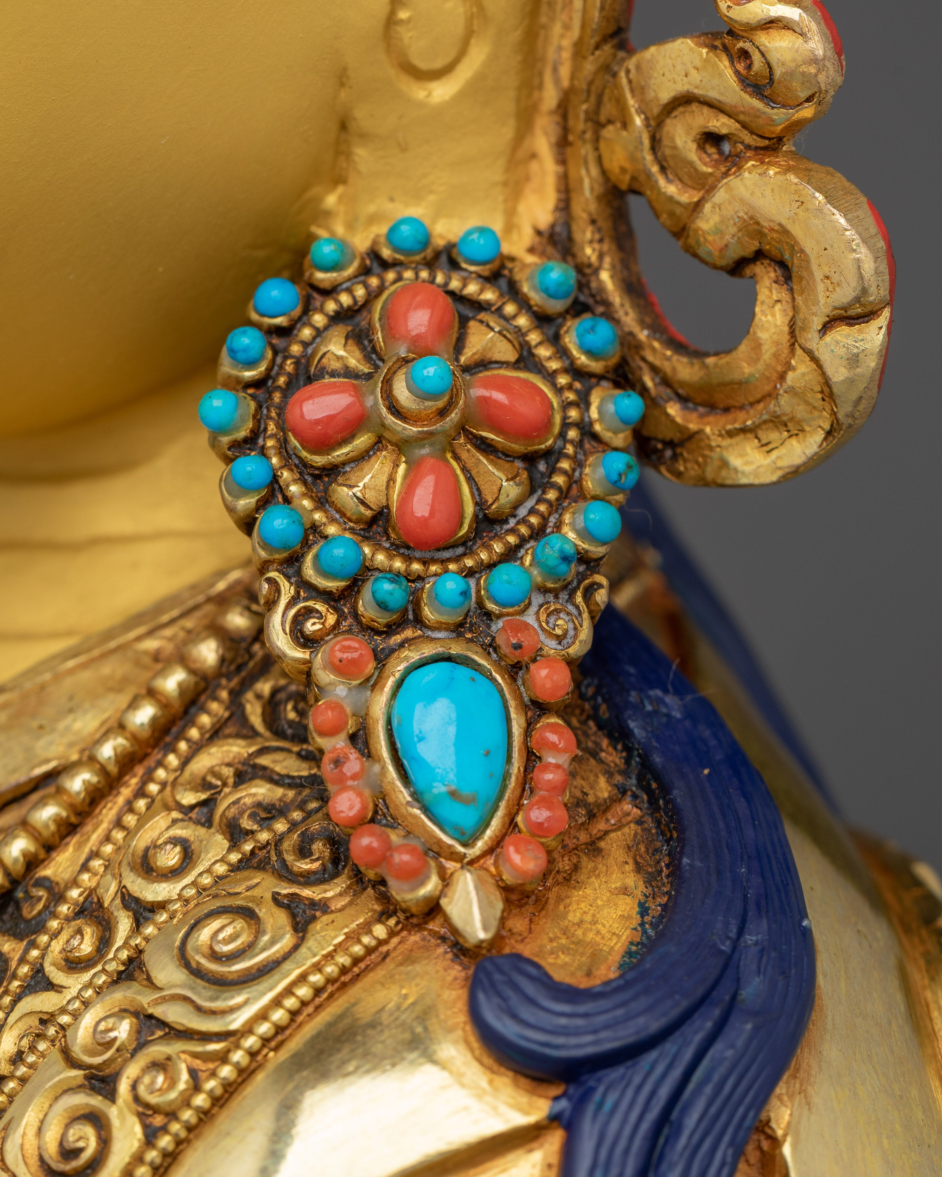 Guru Tsokye Dorje Statue in 24K Gold | Spiritual Decor with Gemstones