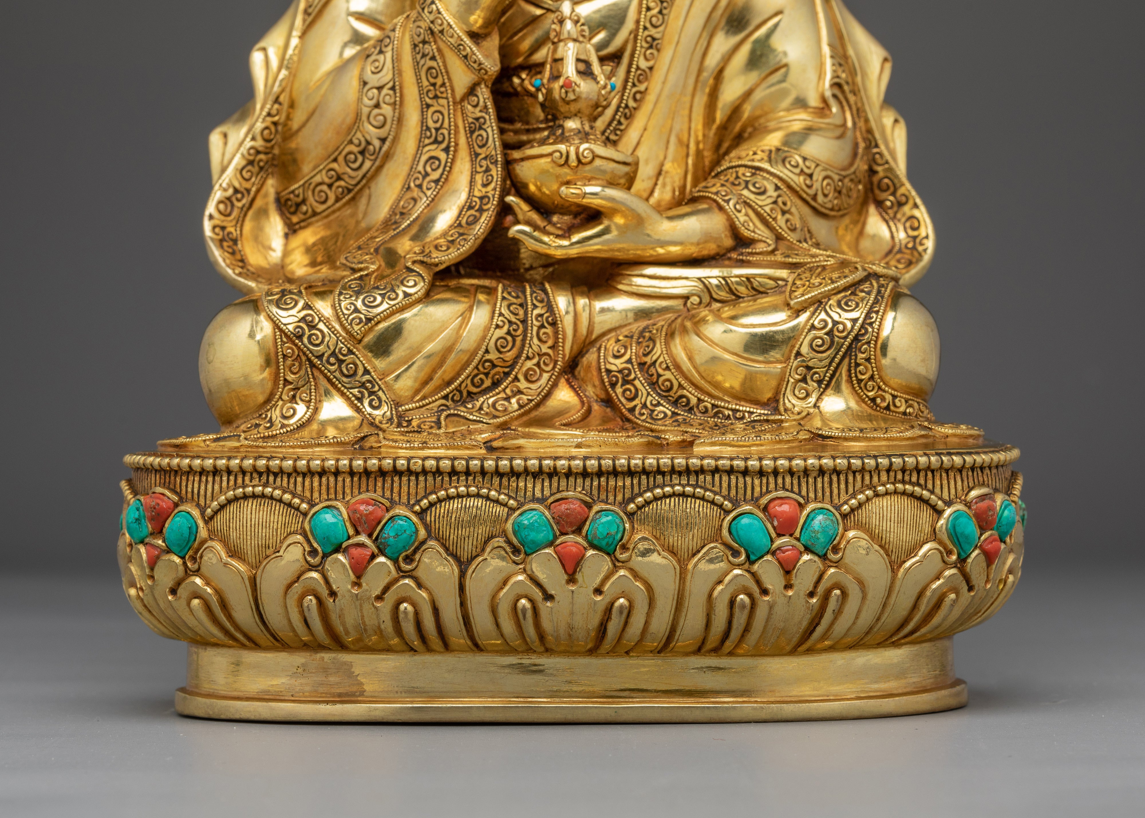 Guru Tsokye Dorje Statue in 24K Gold | Spiritual Decor with Gemstones