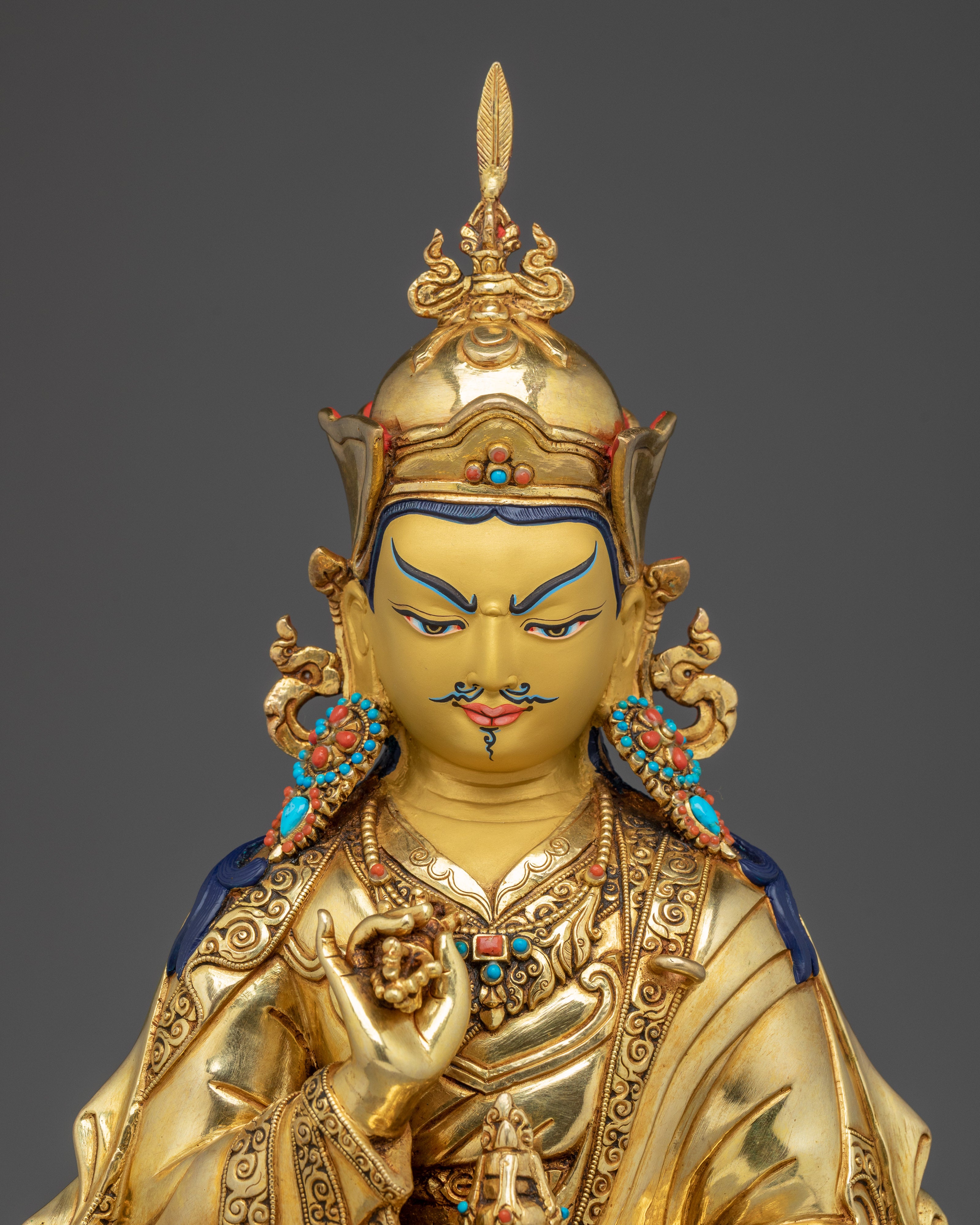 Guru Tsokye Dorje Statue in 24K Gold | Spiritual Decor with Gemstones