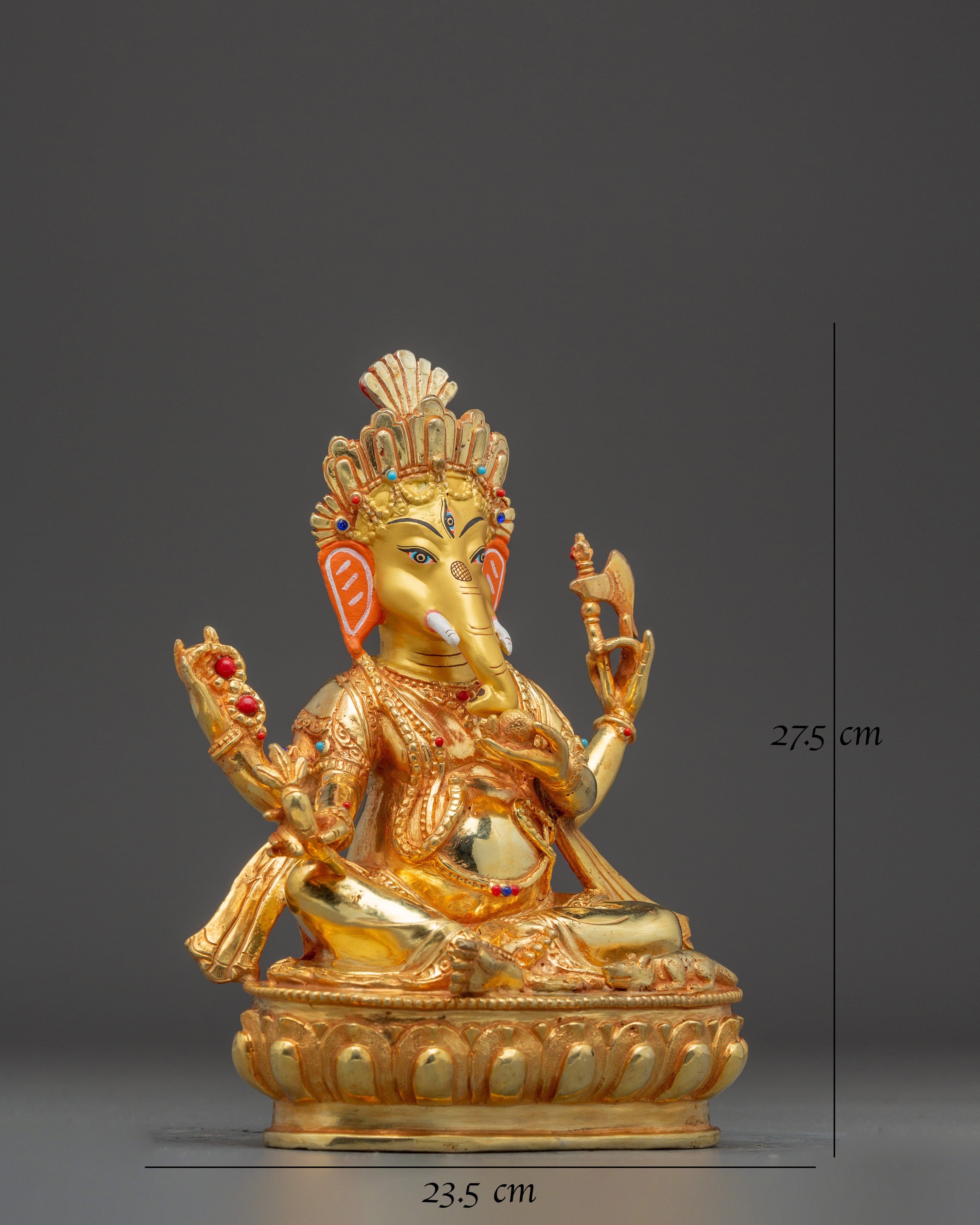 24K Gold-Gilded Ganesh Statue with Gemstones