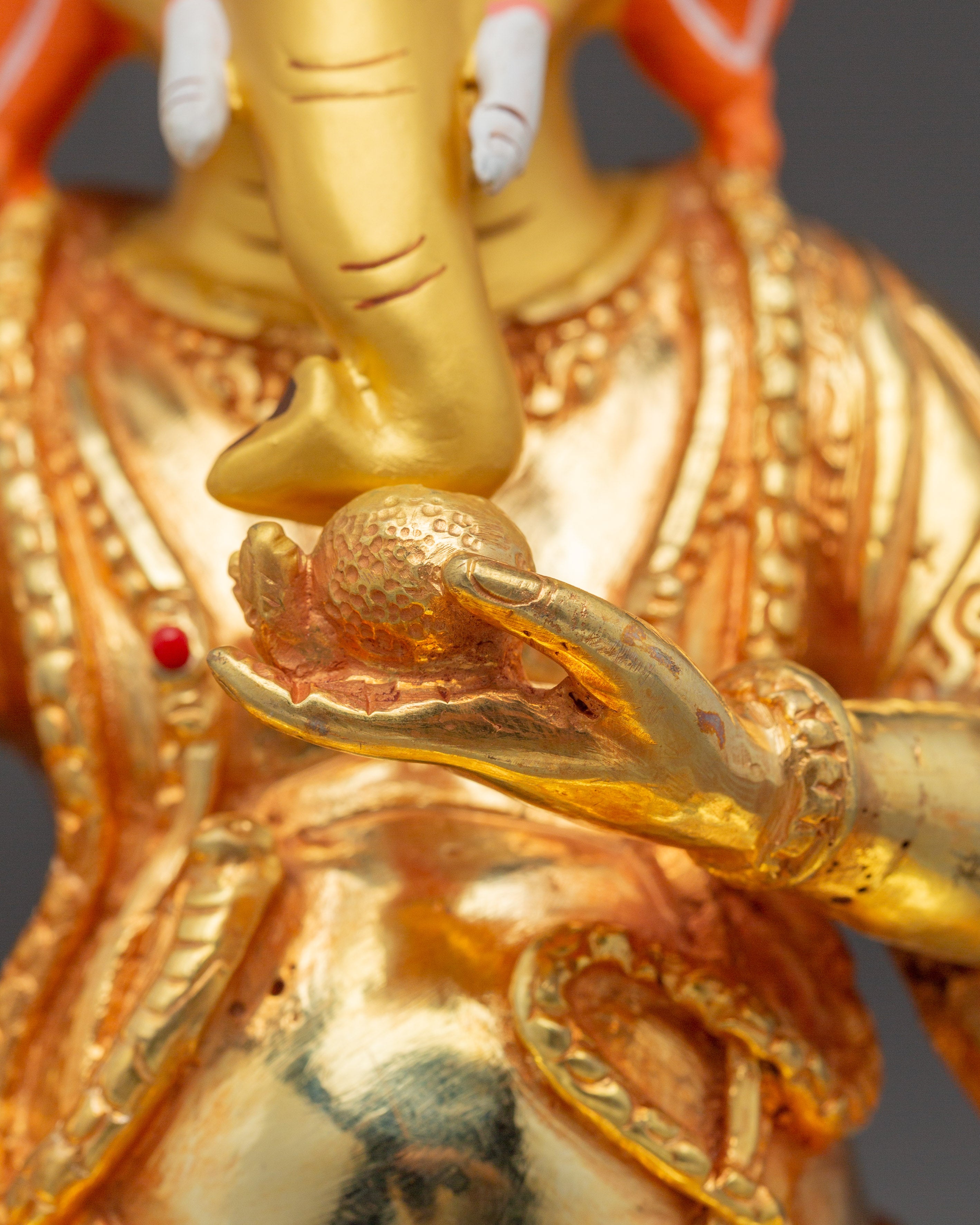 24K Gold-Gilded Ganesh Statue with Gemstones | Sacred Hindu Deity for Wisdom