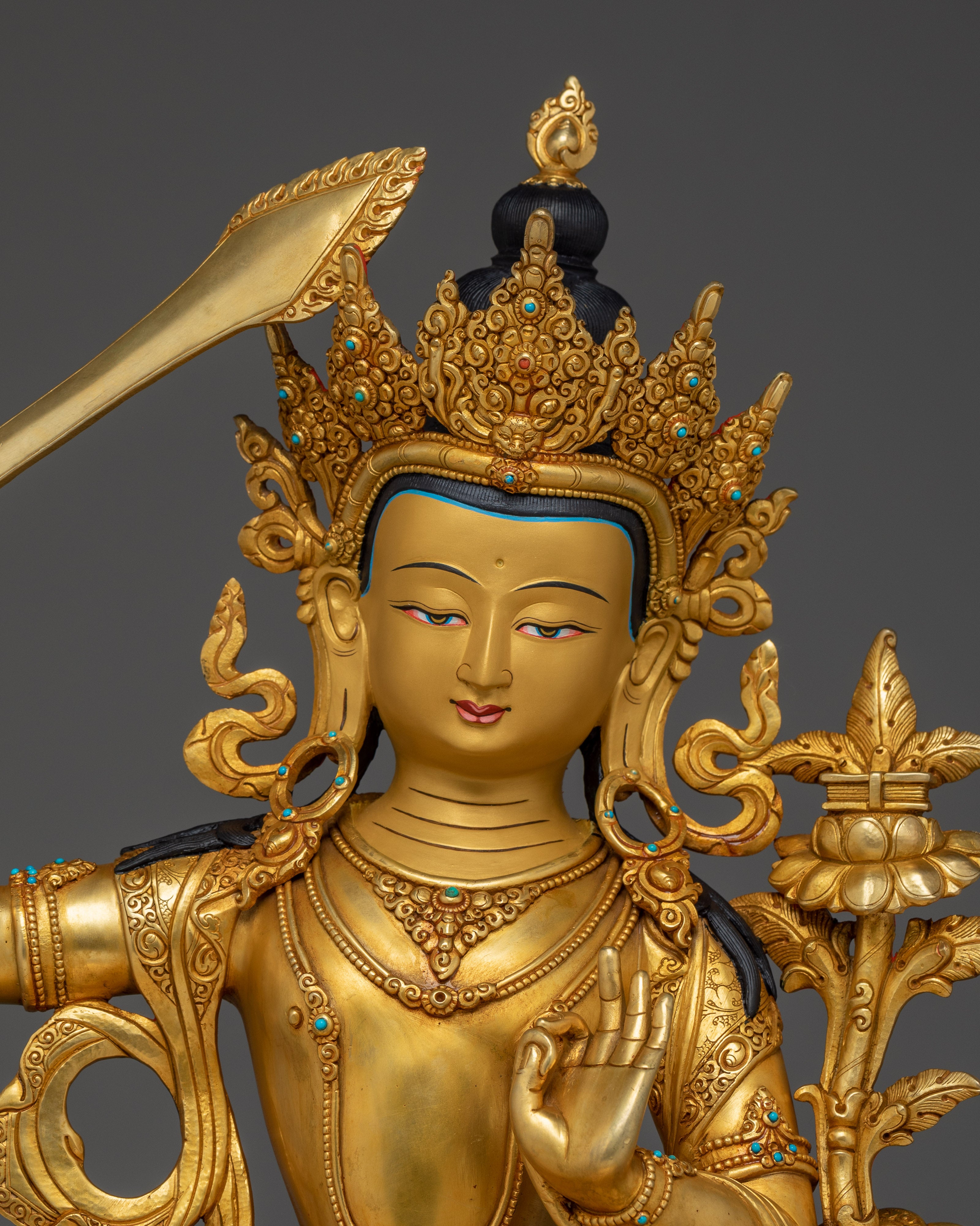 Radiant Manjushri on Throne Statue: Wisdom Bodhisattva