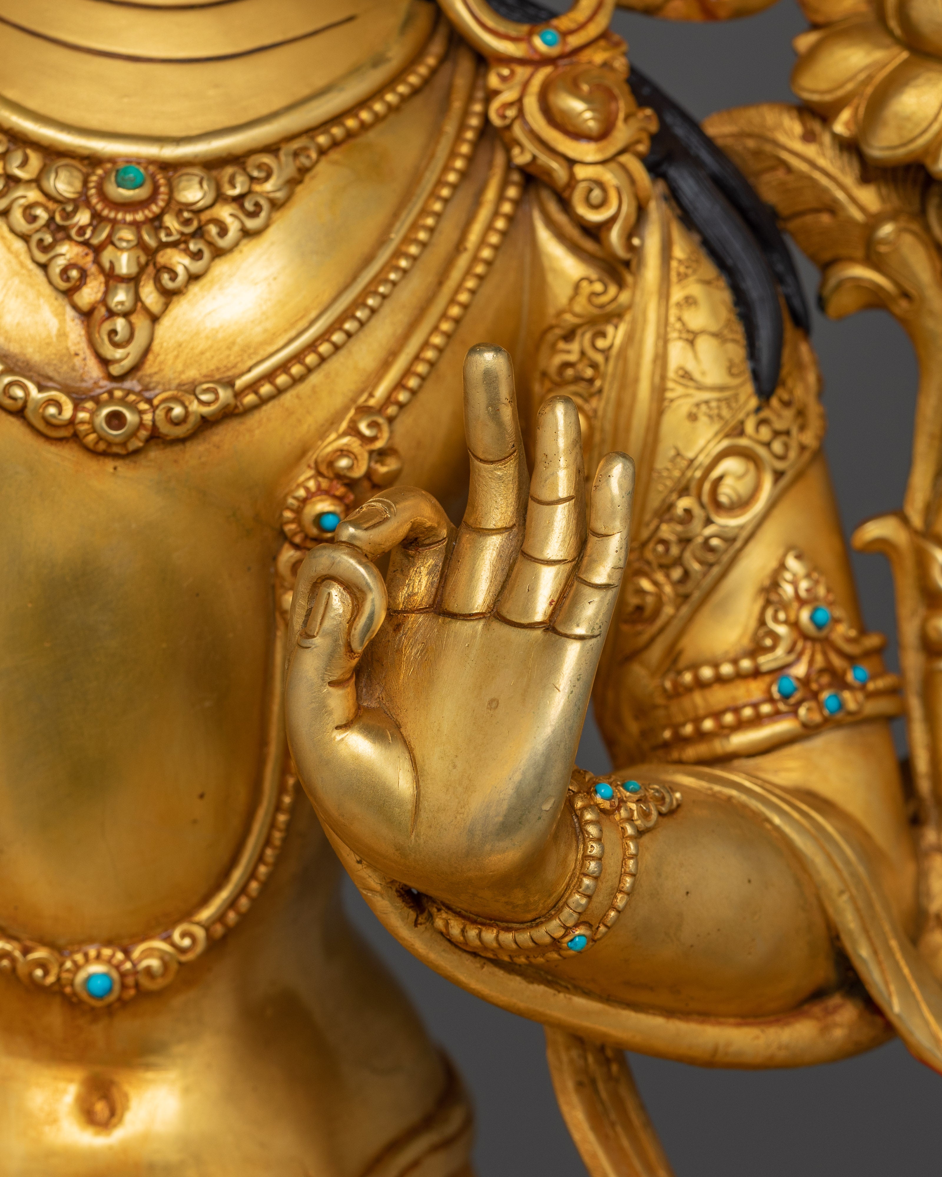 Radiant Manjushri on Throne Statue: Wisdom Bodhisattva