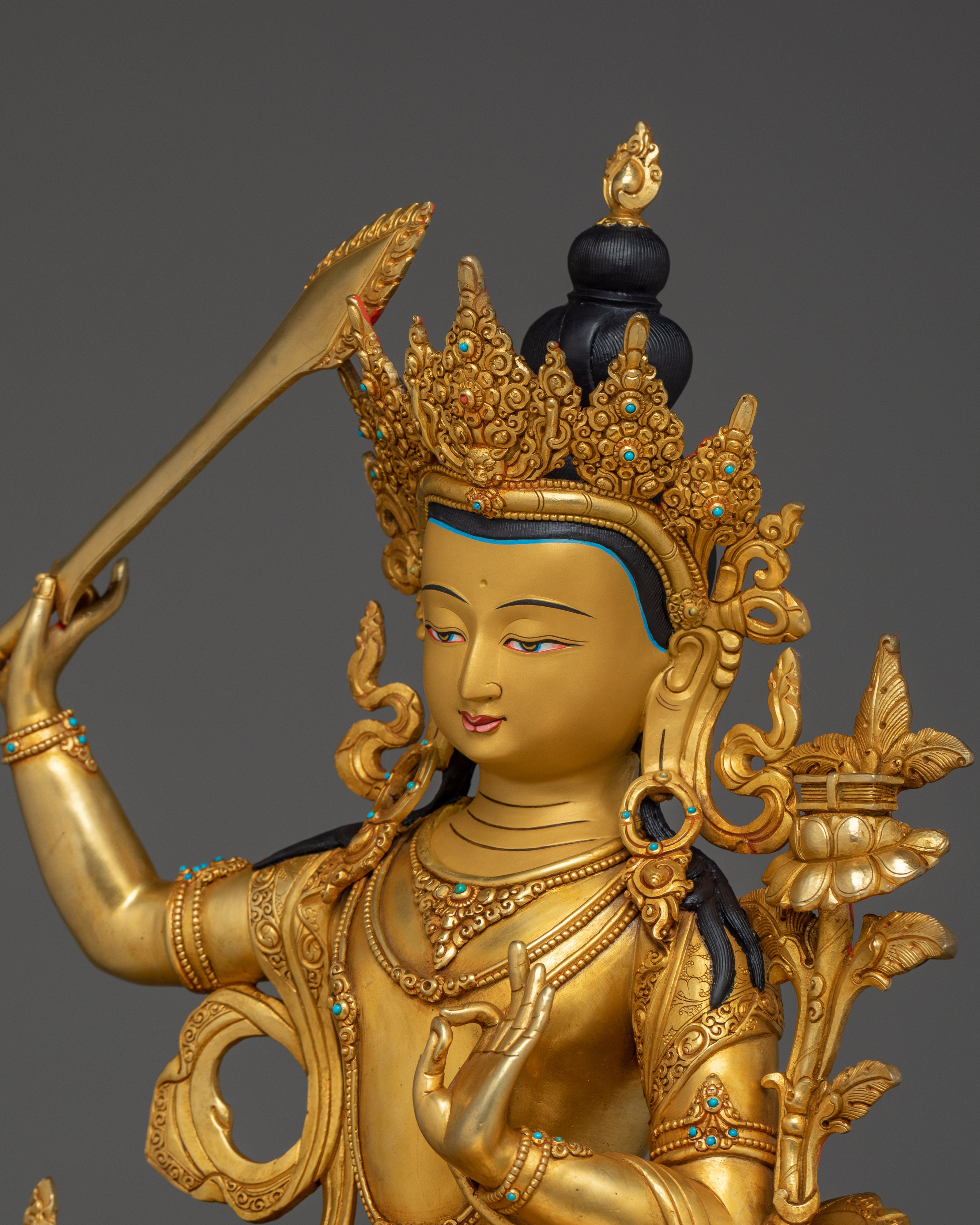 Radiant Manjushri on Throne Statue: Wisdom Bodhisattva