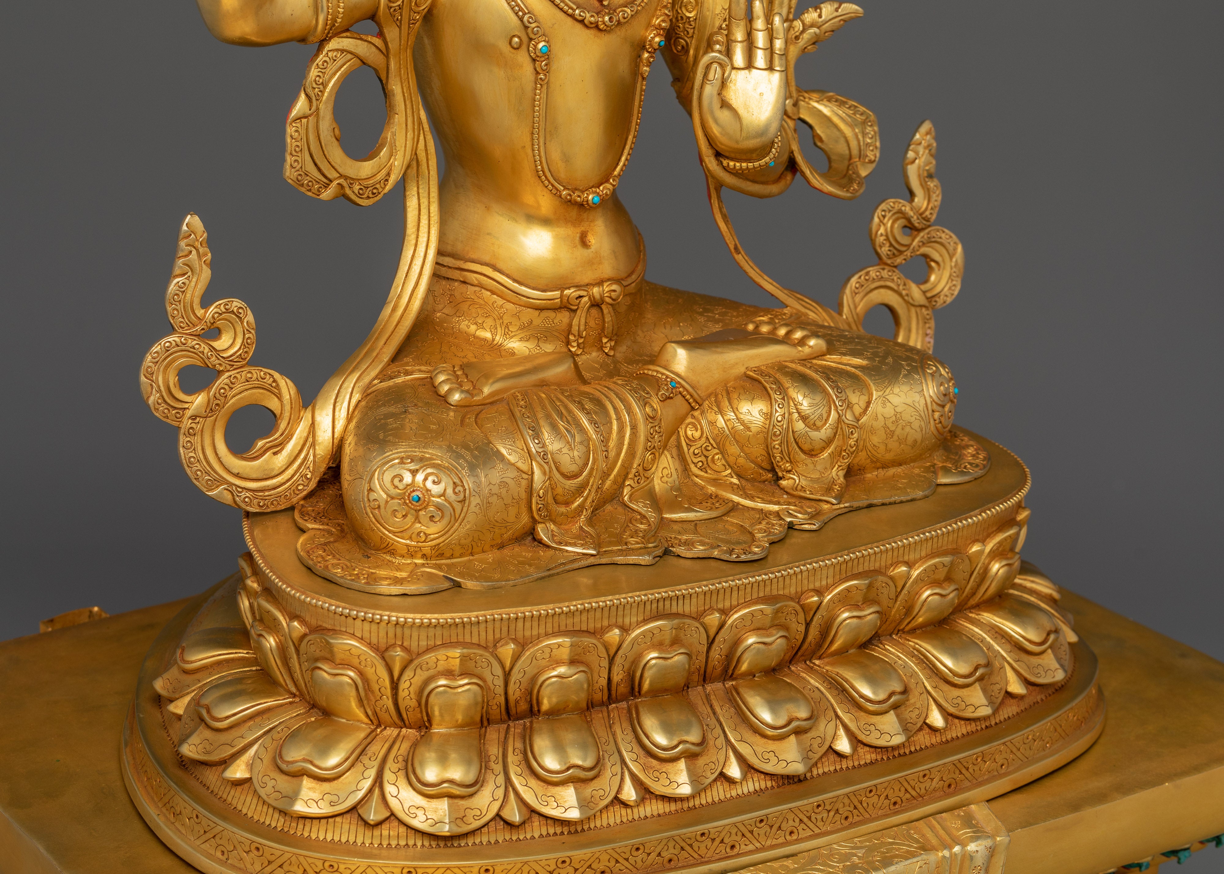 Radiant Manjushri on Throne Statue: Wisdom Bodhisattva