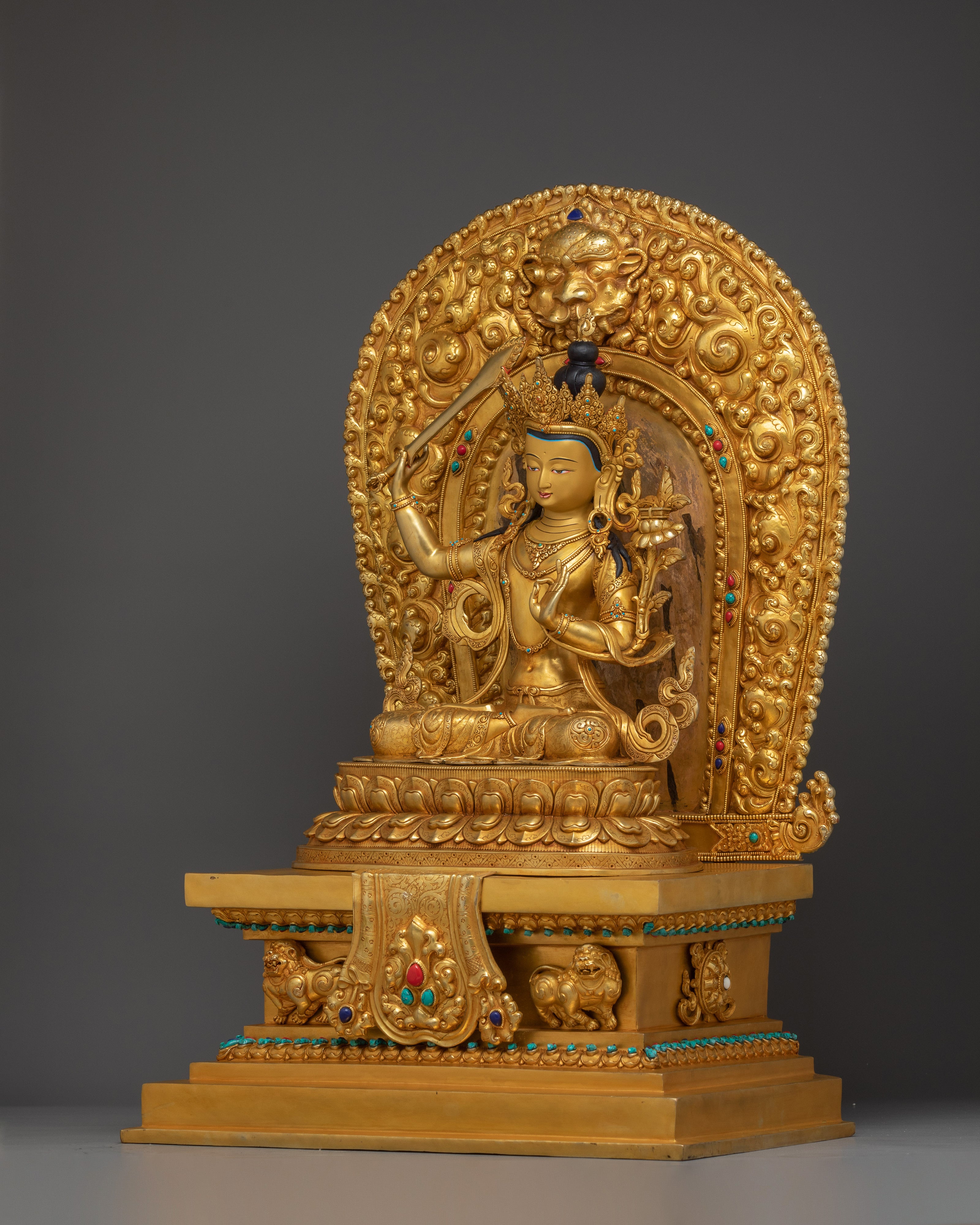 Radiant Manjushri on Throne Statue: Wisdom Bodhisattva