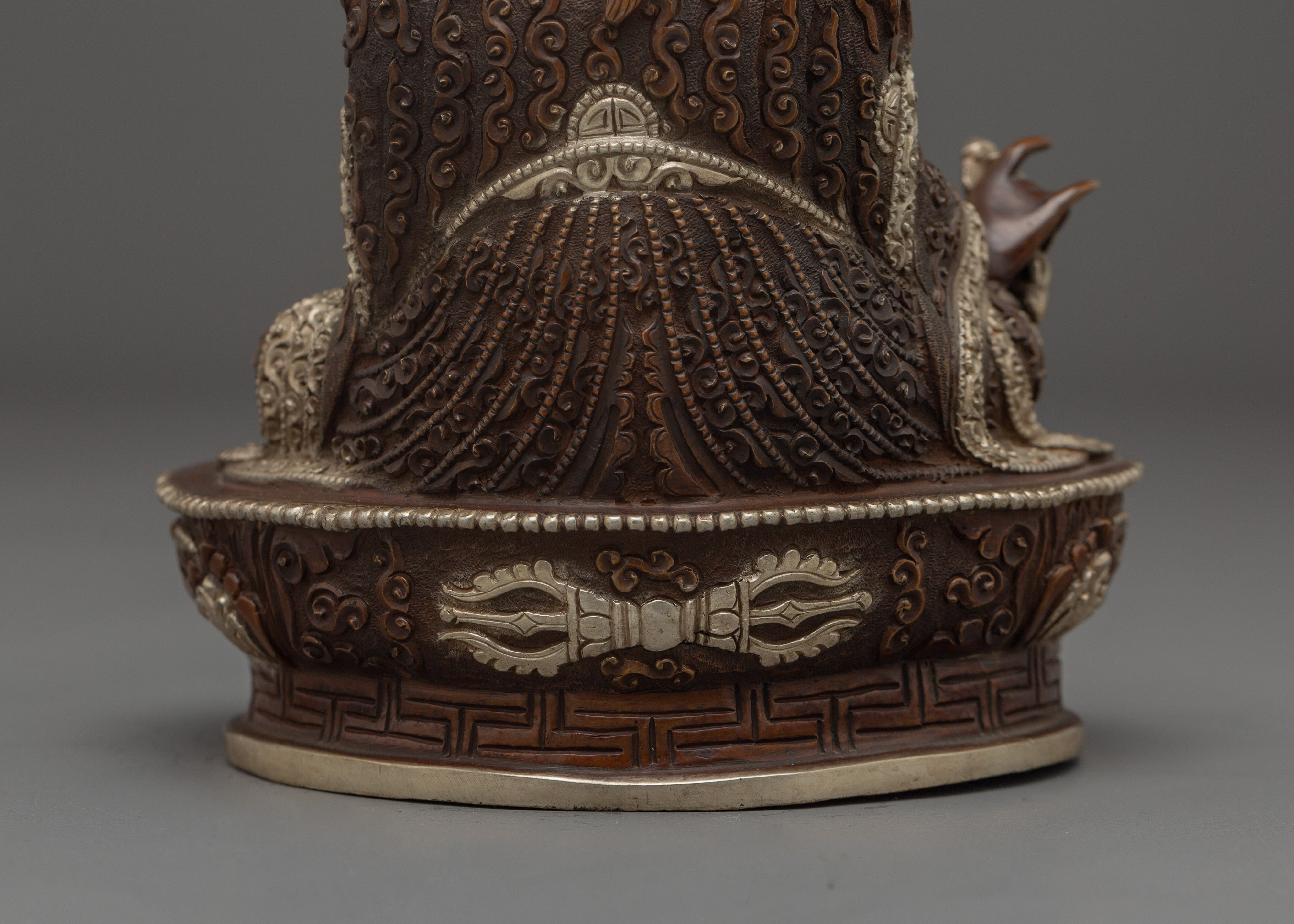 Oxidized and Silver Plated Guru Rinpoche Statue | Lotus Born, Wisdom Given