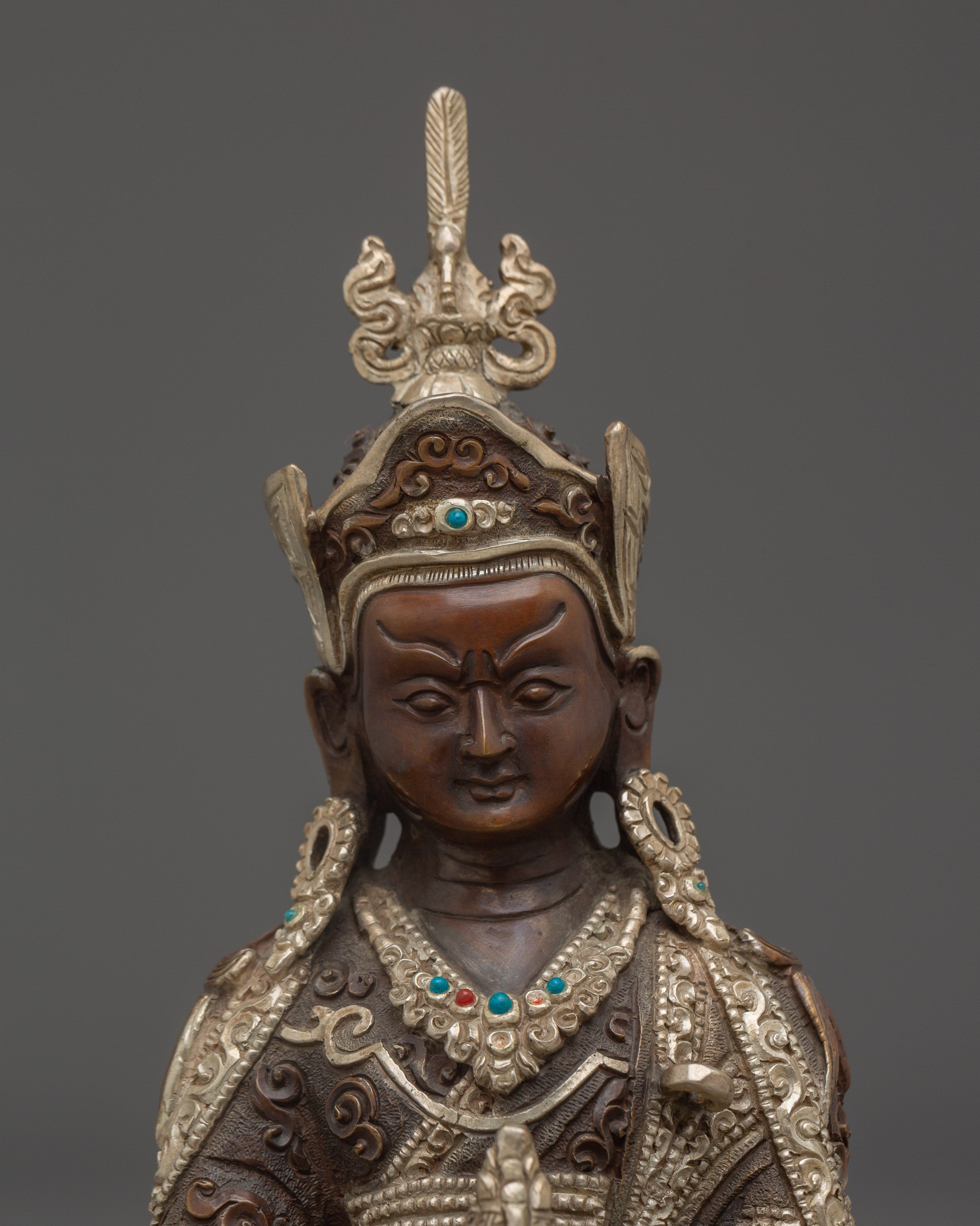 Oxidized and Silver Plated Guru Rinpoche Statue | Lotus Born, Wisdom Given