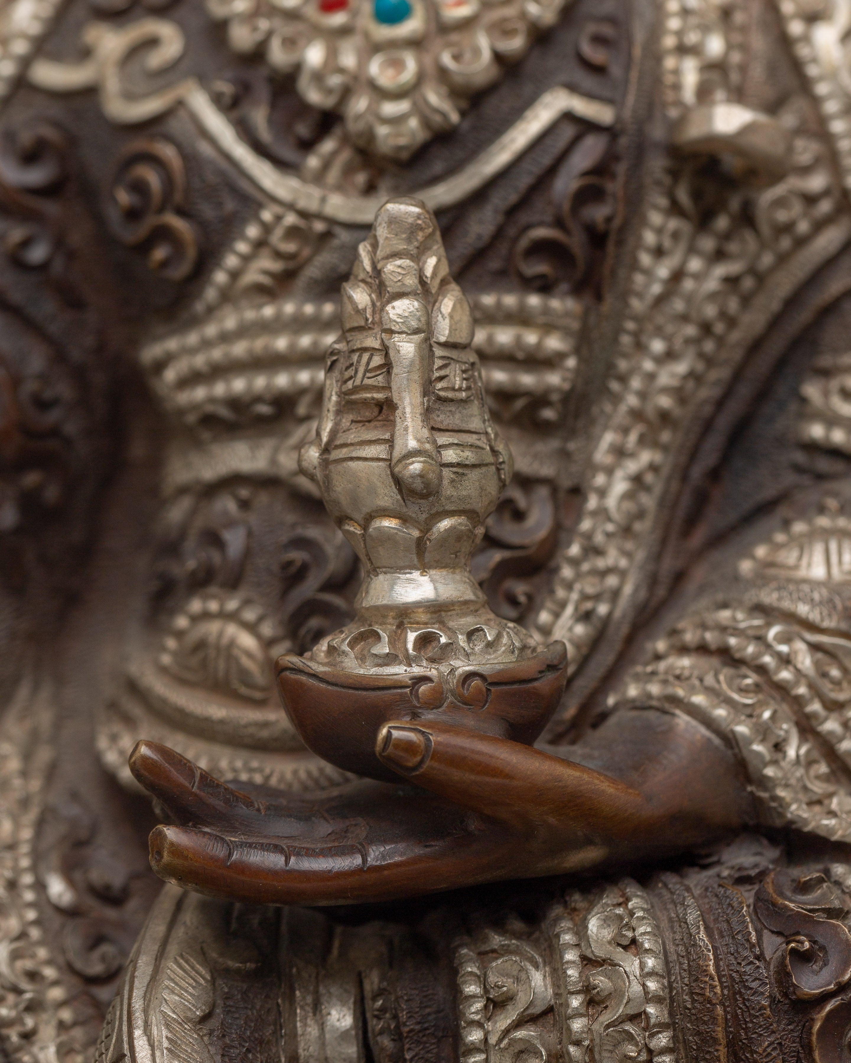 Oxidized and Silver Plated Guru Rinpoche Statue | Lotus Born, Wisdom Given