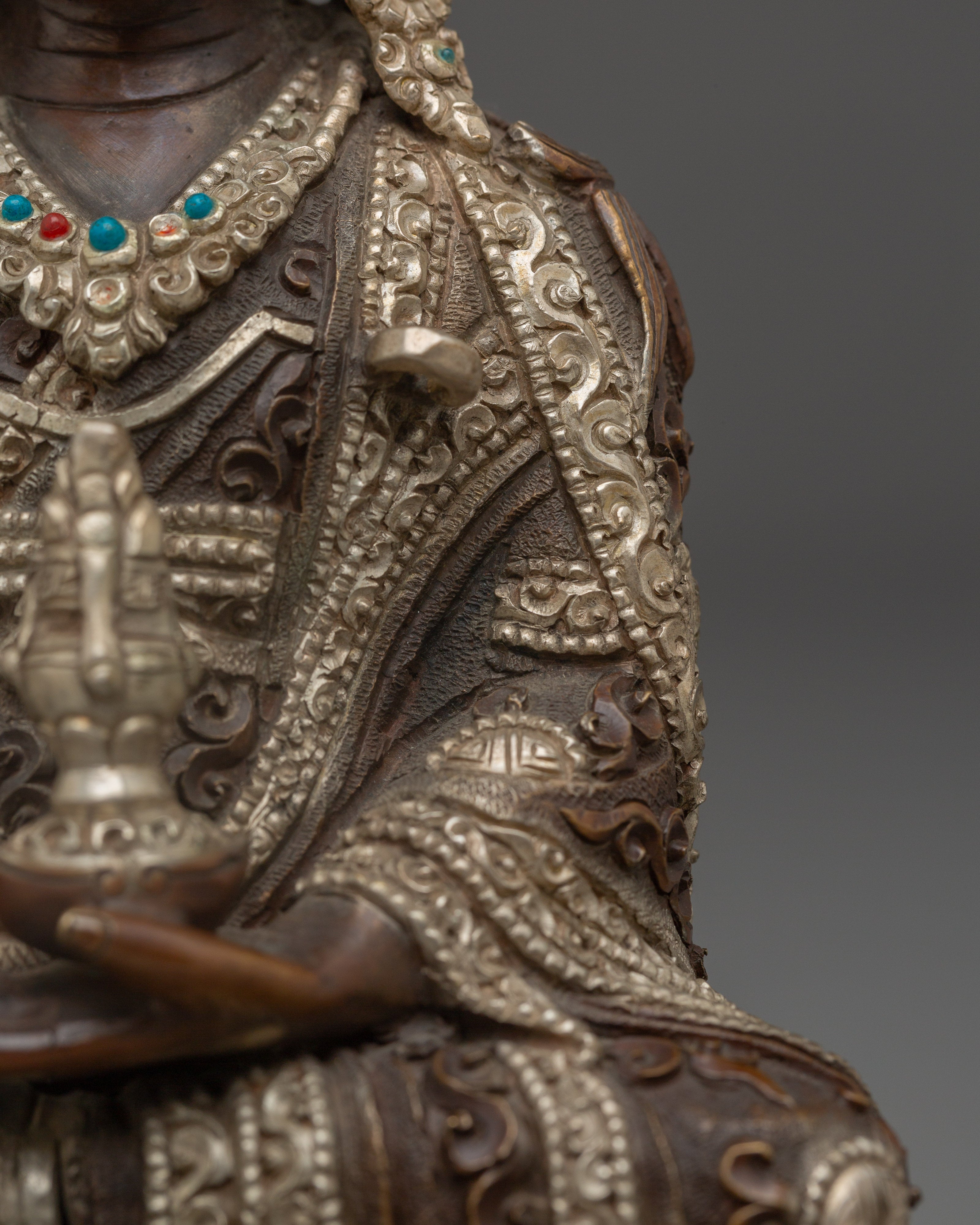 Oxidized and Silver Plated Guru Rinpoche Statue | Lotus Born, Wisdom Given