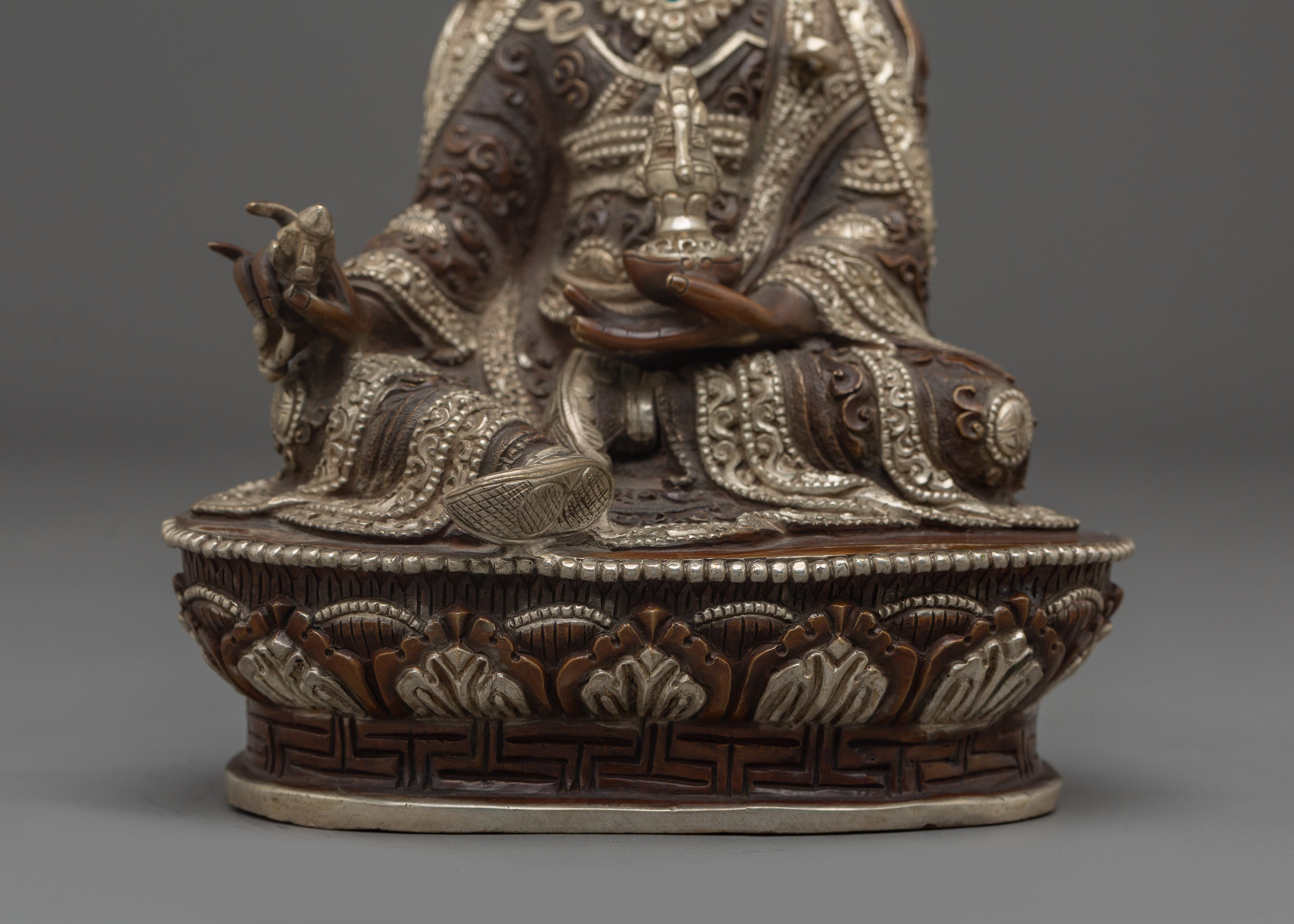 Oxidized and Silver Plated Guru Rinpoche Statue | Lotus Born, Wisdom Given