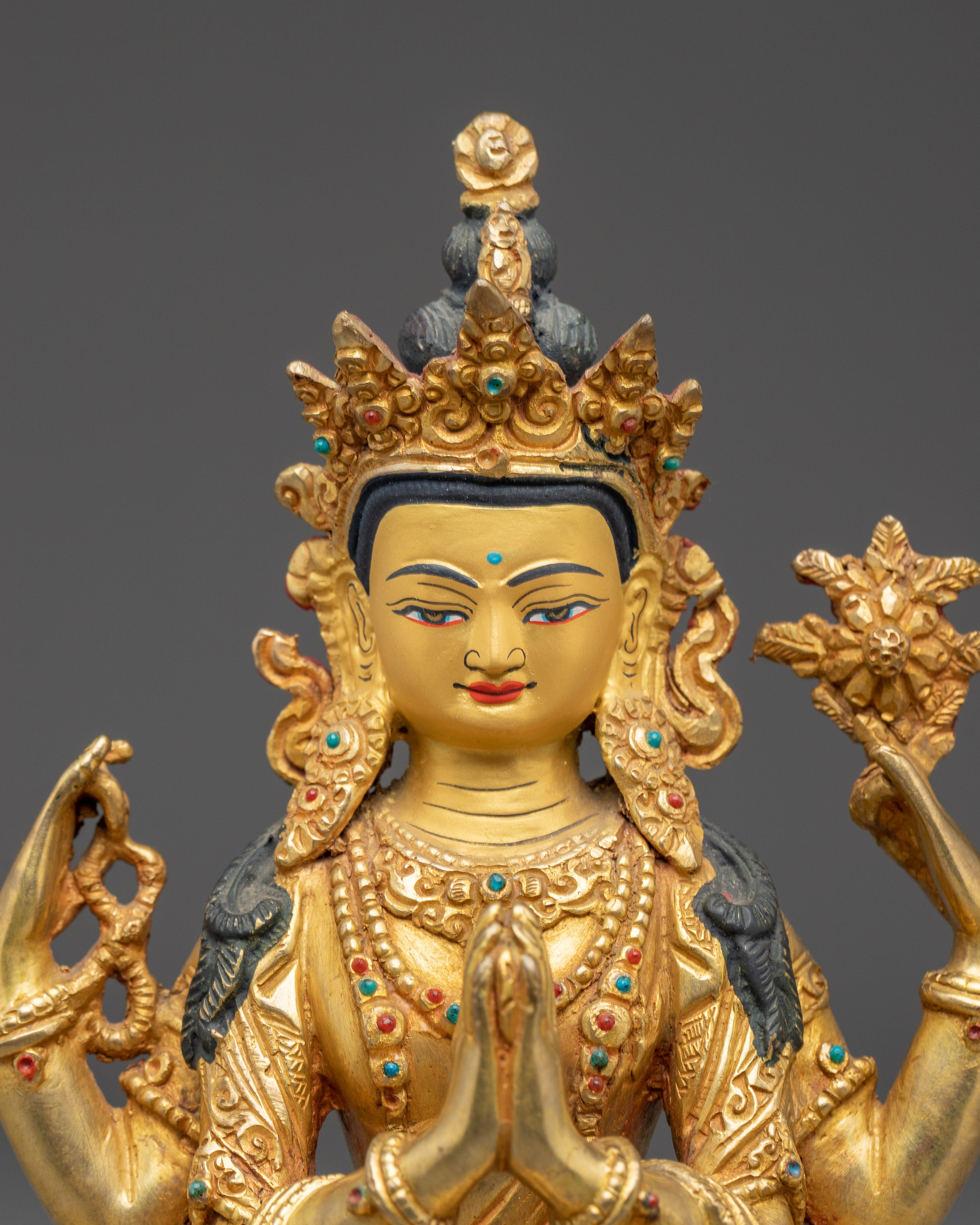 Copper Chenrezig Statue: Lord of Compassion