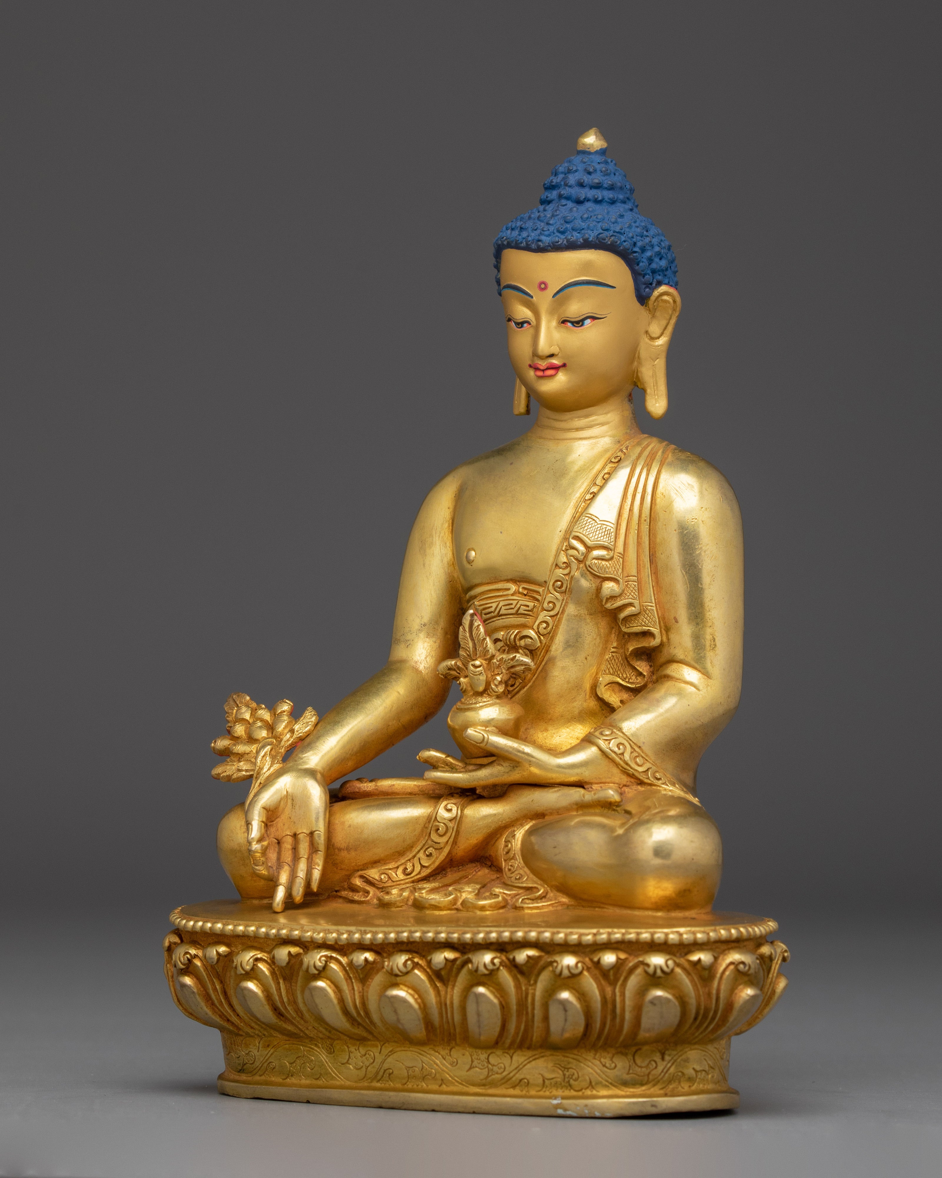 Medicine Buddha, Healing Icon | Nepali Handcrafted Gold Gilded Statue
