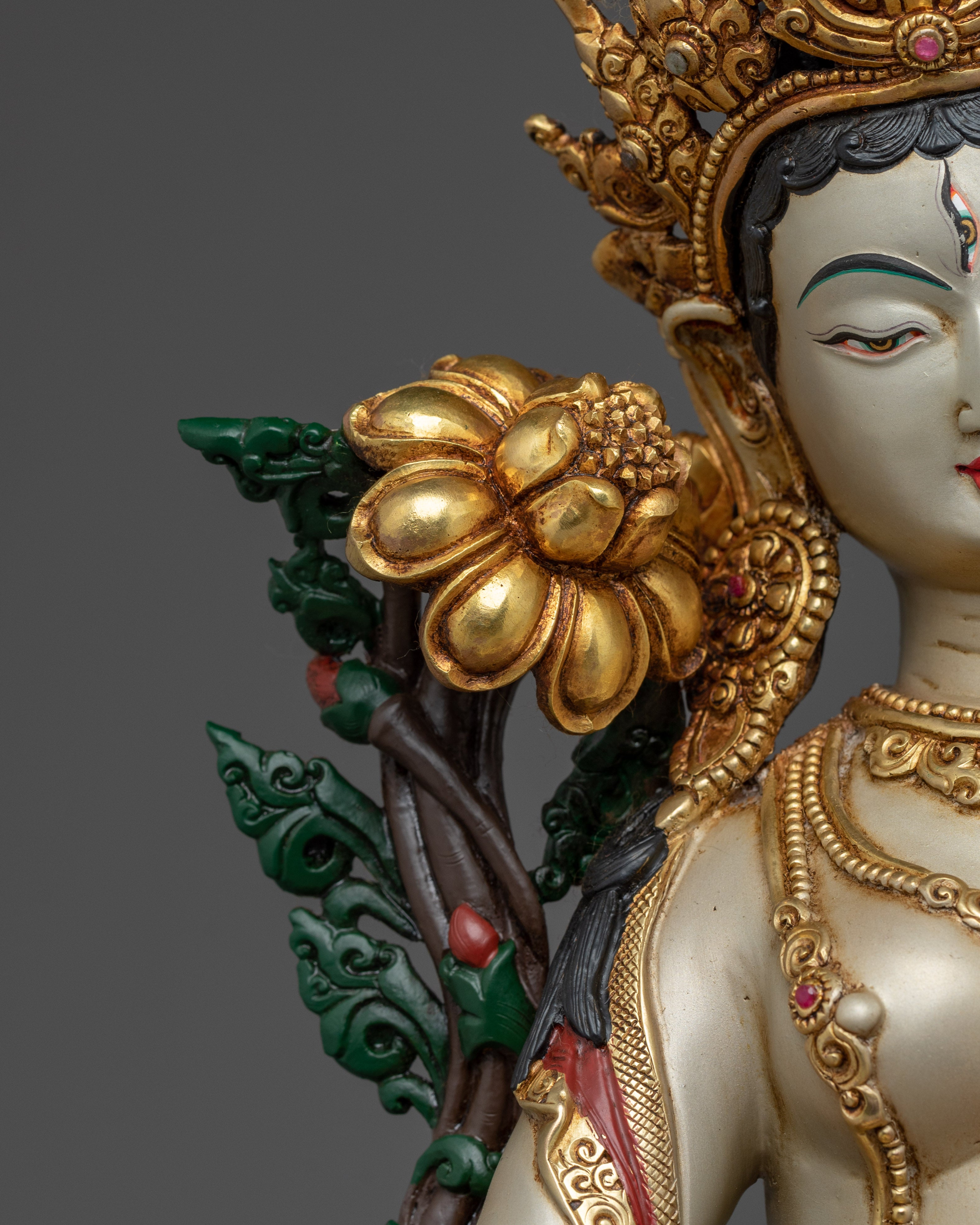 White Tara Copper Statue: Seven-eyed Goddess