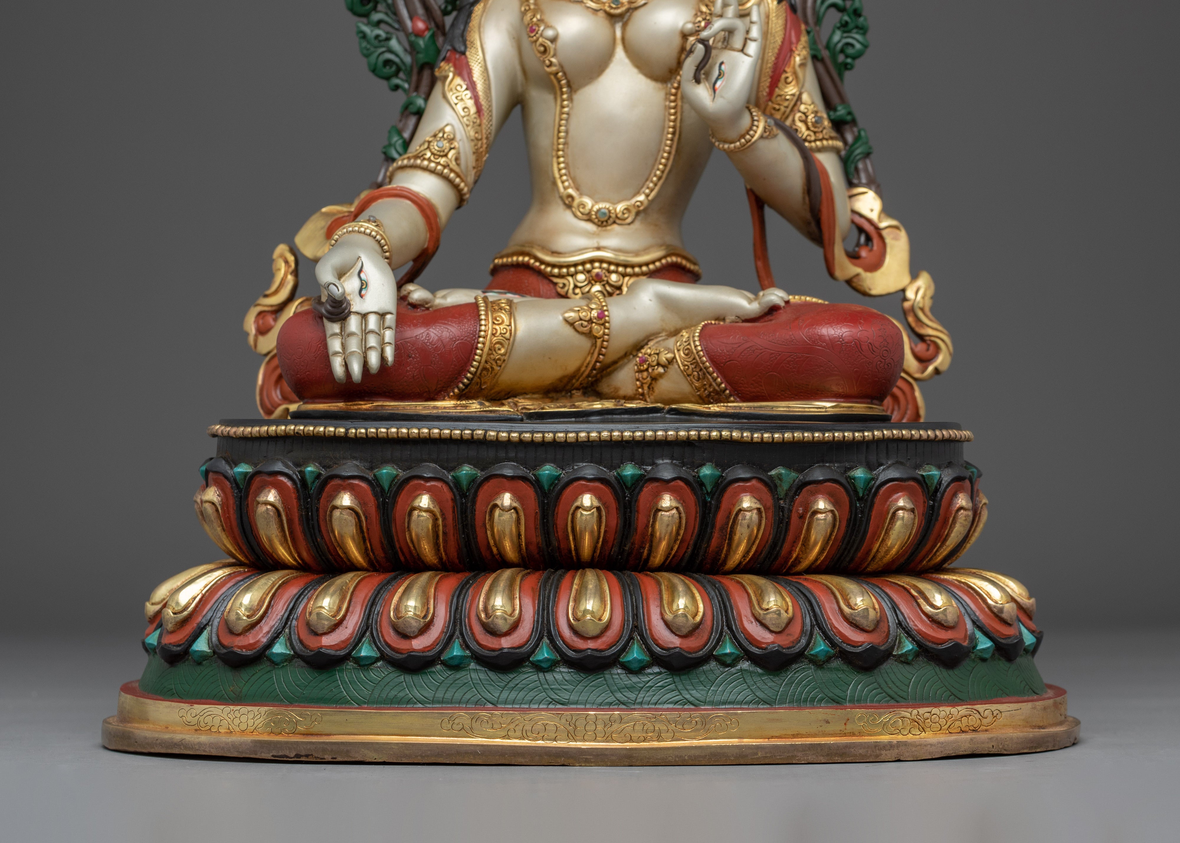 White Tara Copper Statue: Seven-eyed Goddess