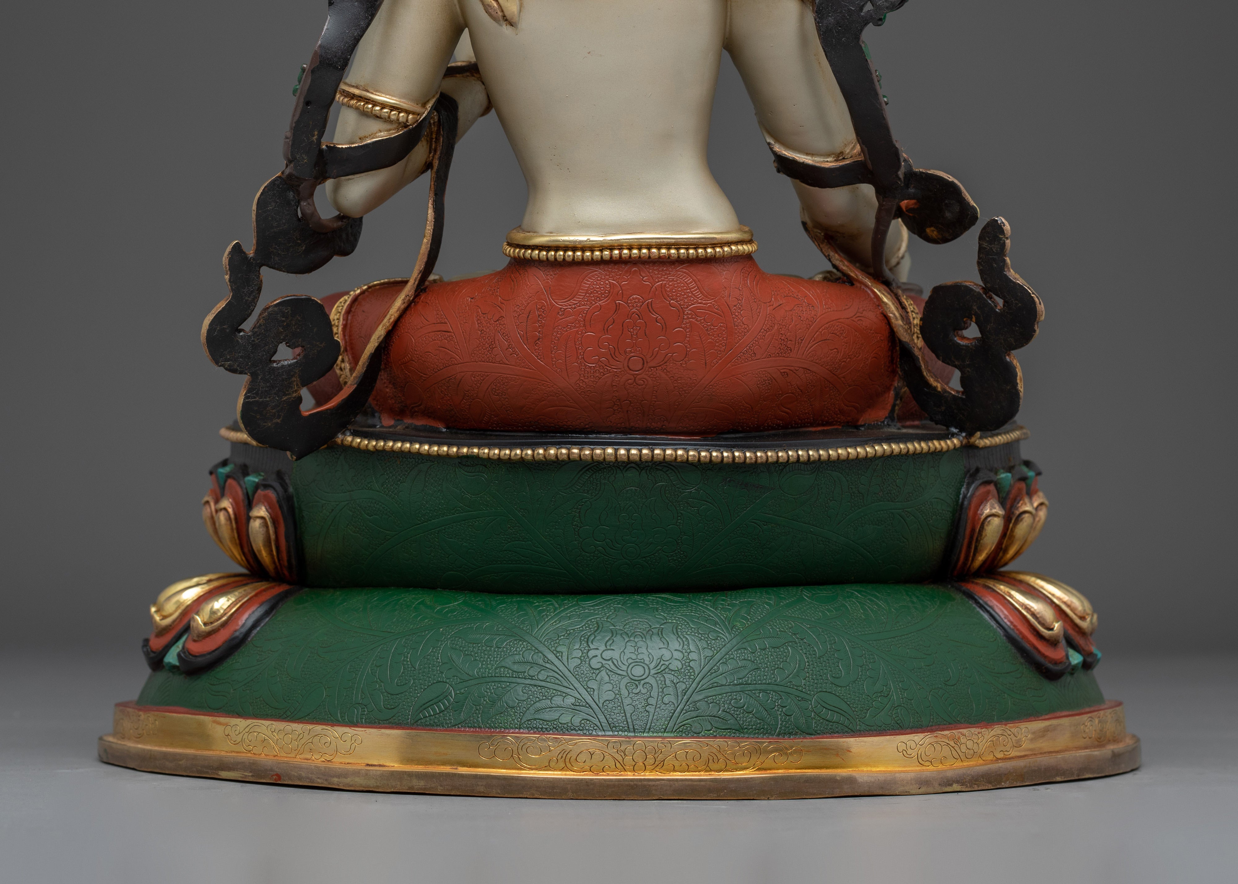 White Tara Copper Statue: Seven-eyed Goddess