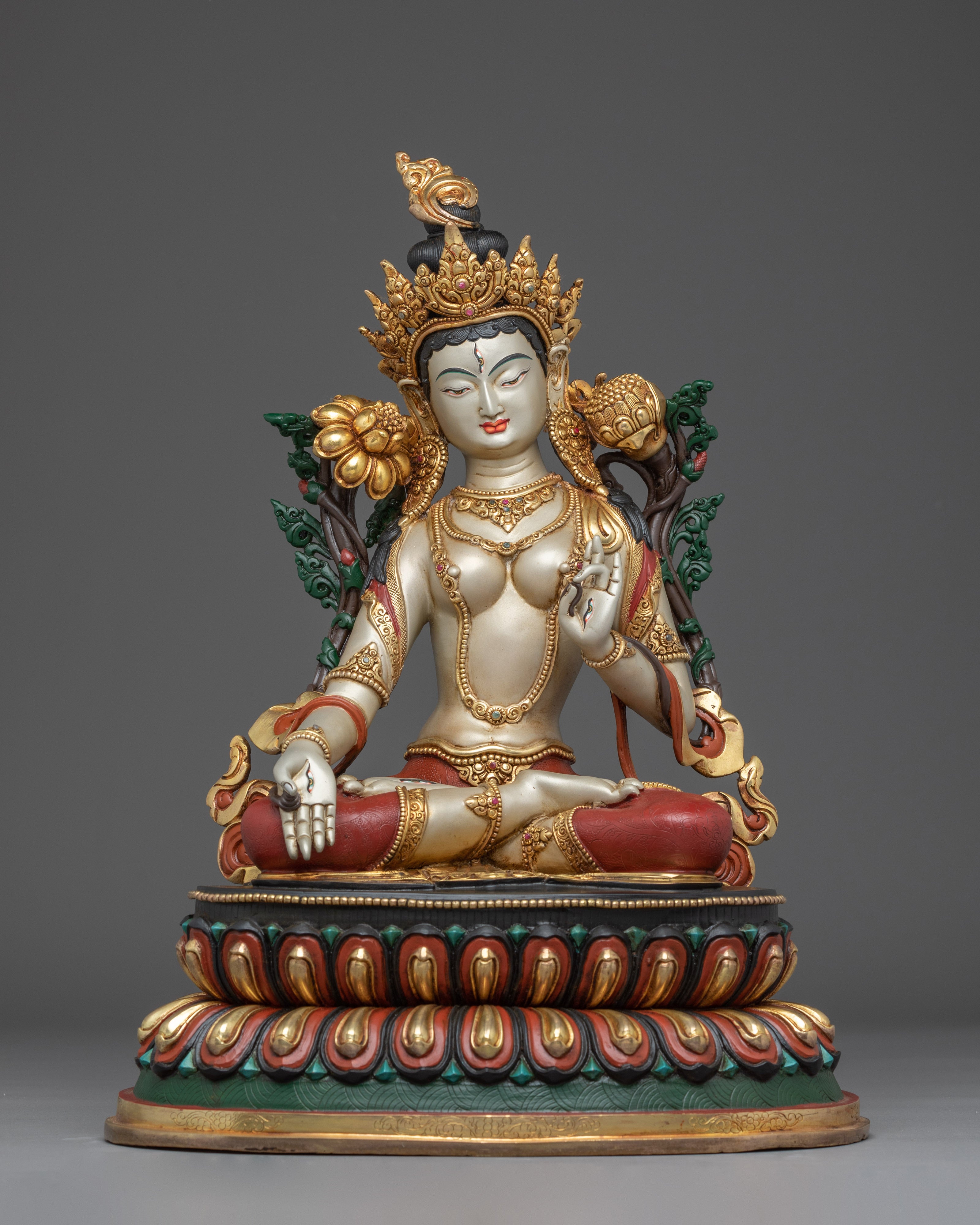 White Tara Copper Statue: Seven-eyed Goddess