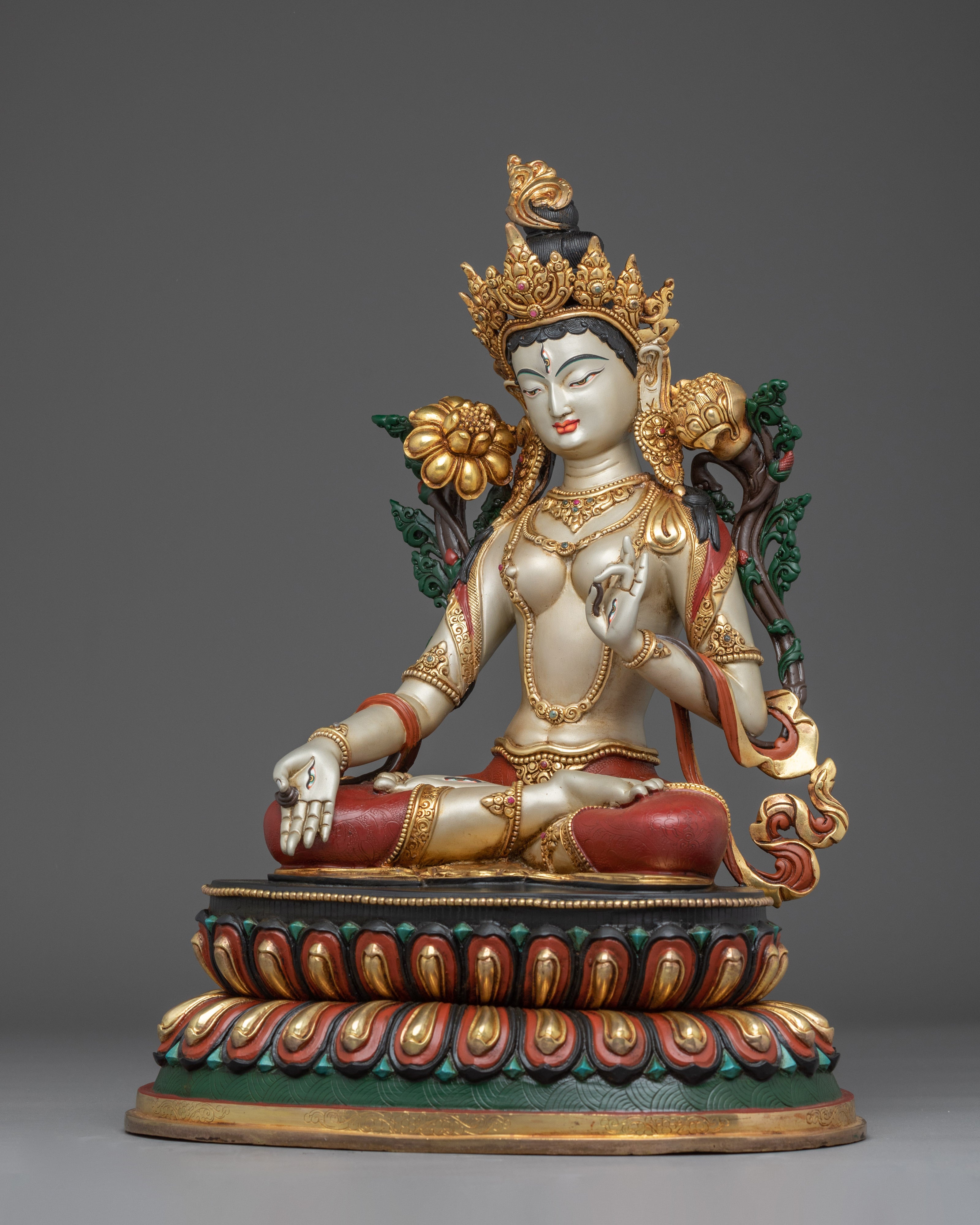 White Tara Copper Statue: Seven-eyed Goddess