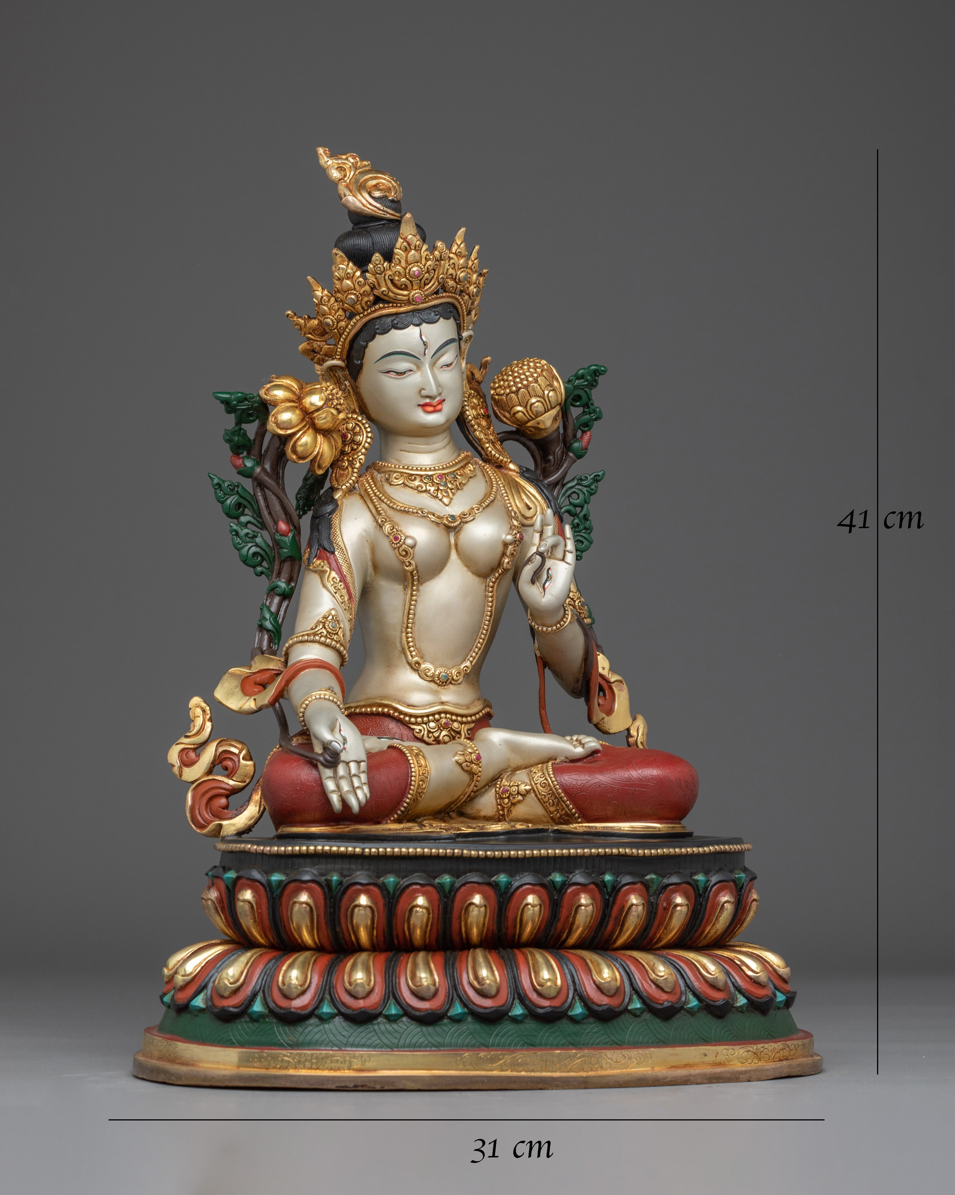 White Tara Copper Statue: Seven-eyed Goddess