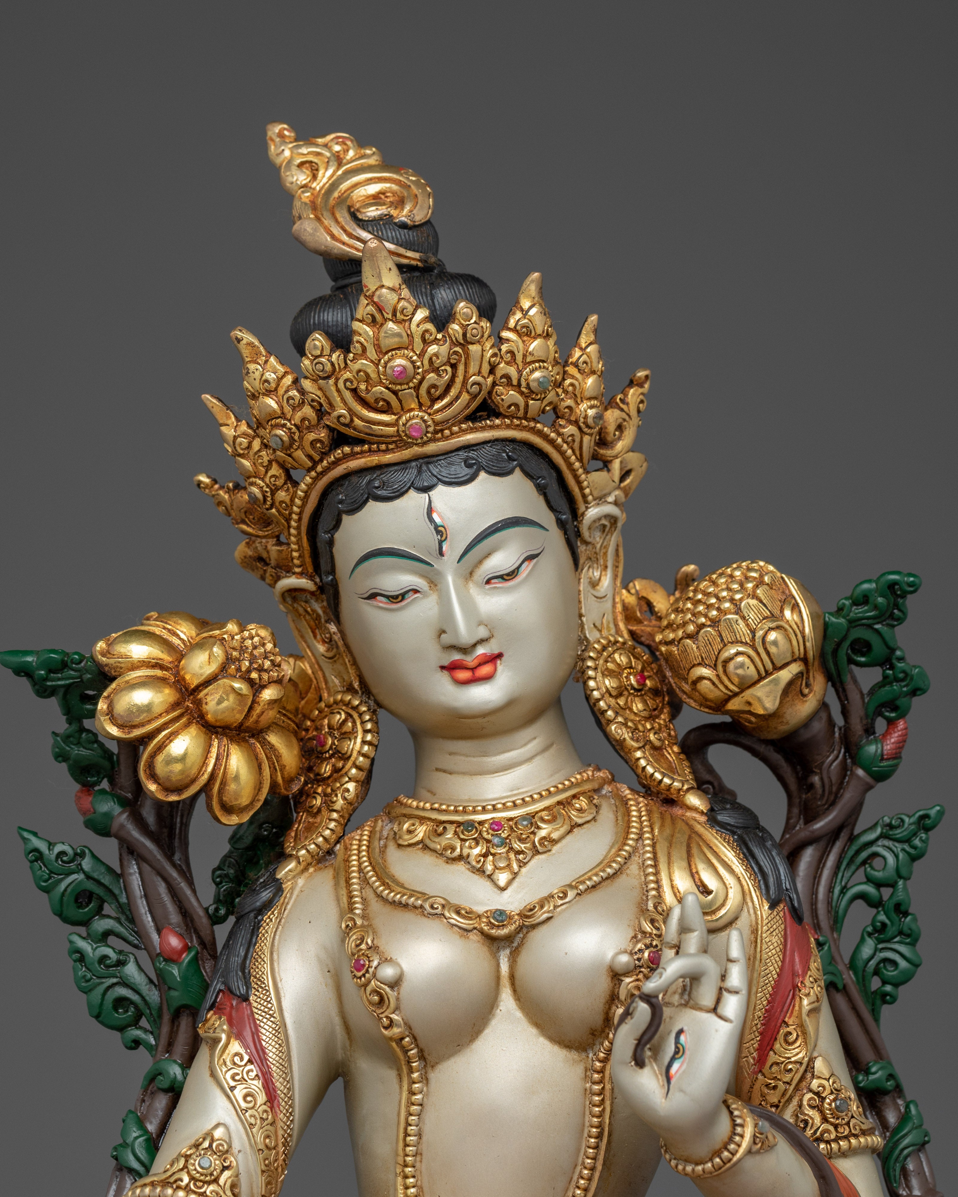 White Tara Copper Statue: Seven-eyed Goddess