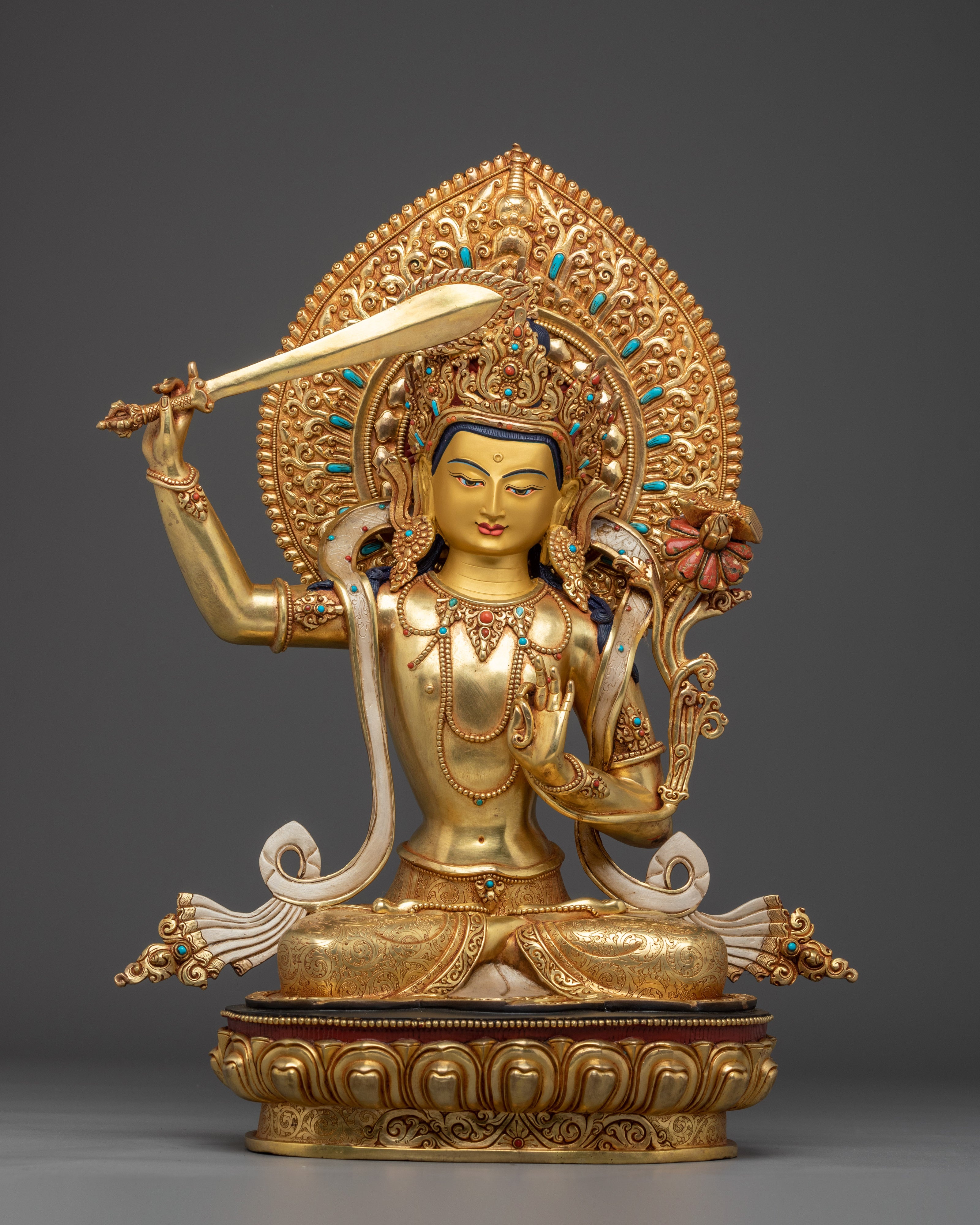 24K Gold Gilded Bodhisattva Set | Copper, and Gemstones