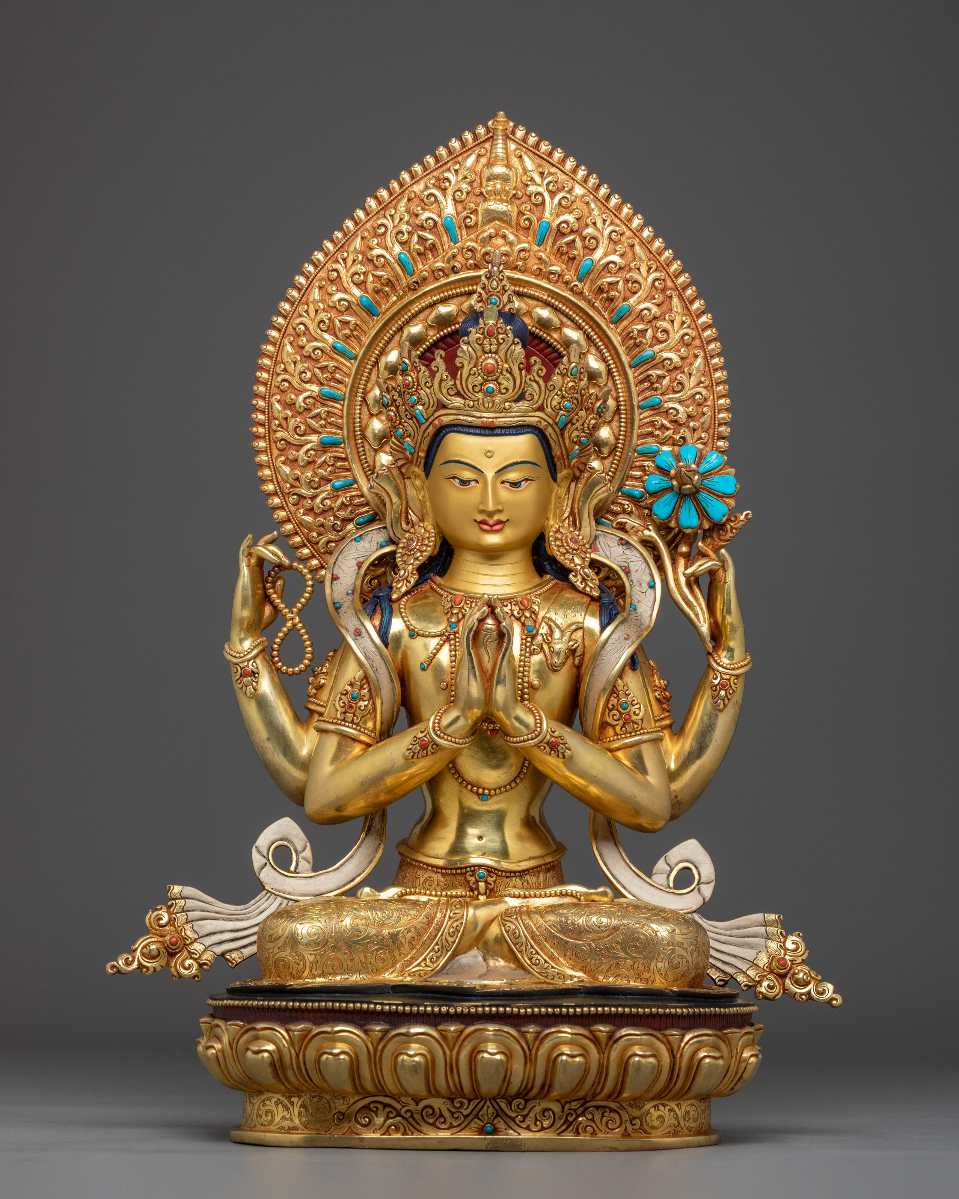 24K Gold Gilded Bodhisattva Set | Copper, and Gemstones