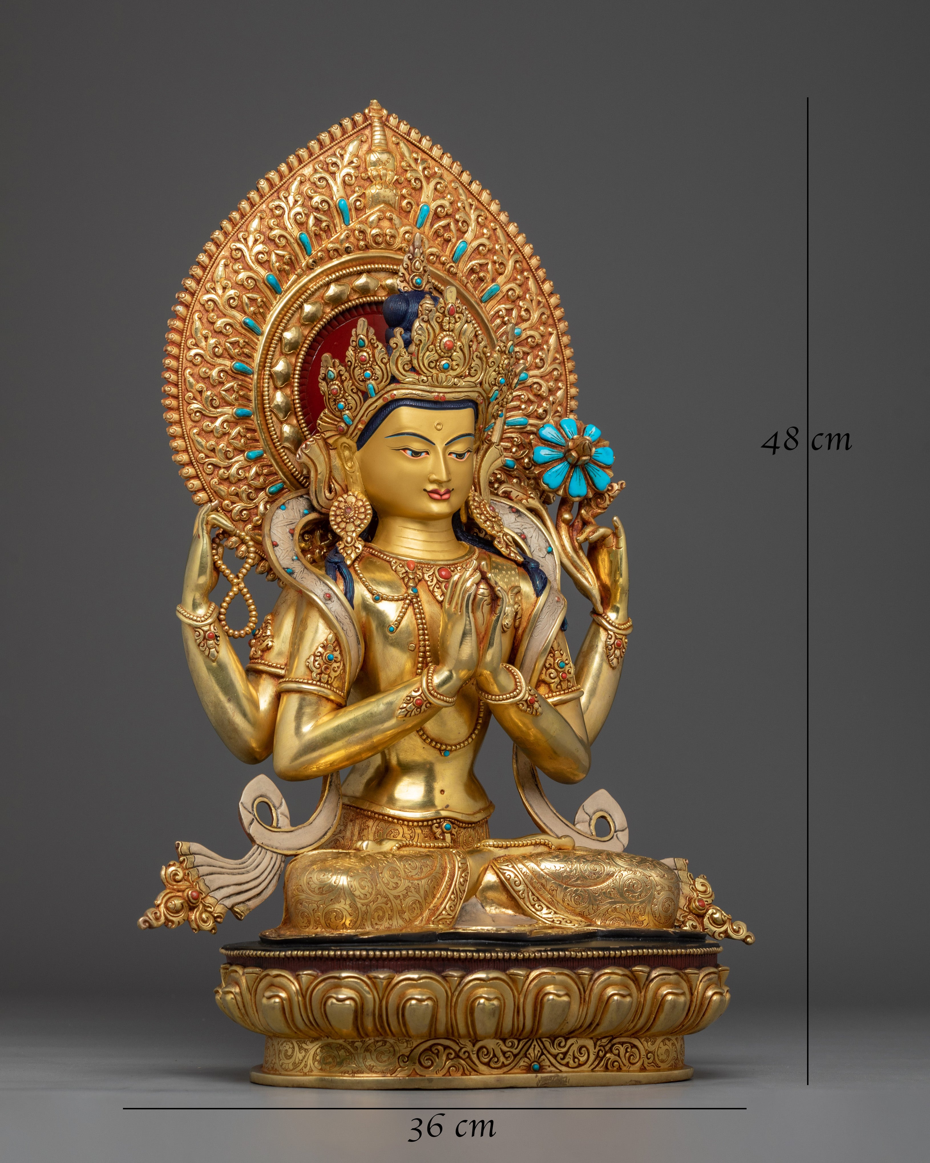 Handmade Golden Chenrezig Statue: Divine Buddhist Bodhisattva