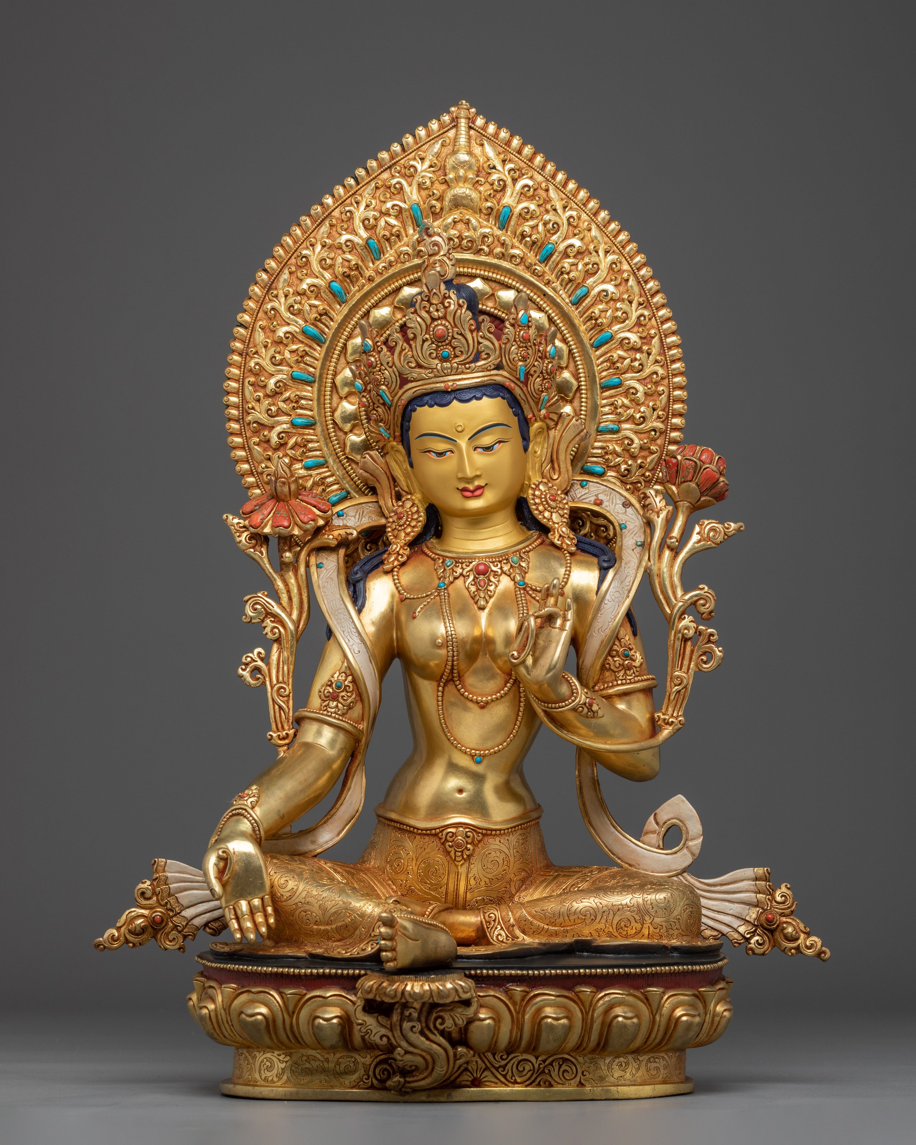 24K Gold Gilded Bodhisattva Set | Copper, and Gemstones