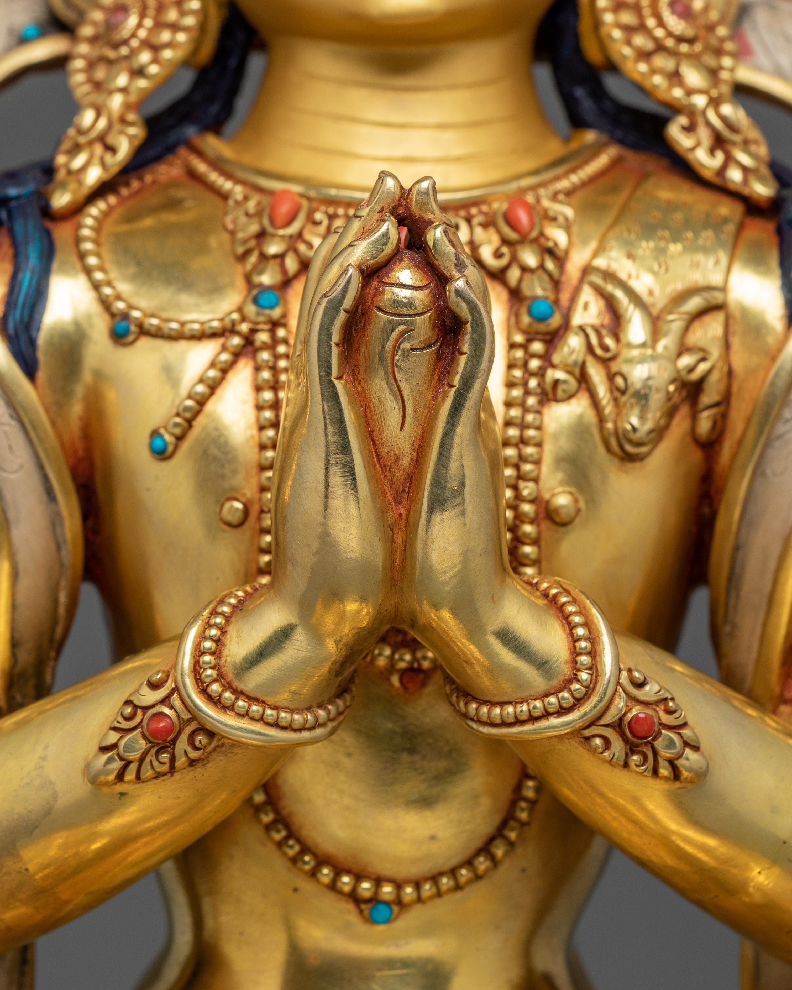 24K Gold Gilded Bodhisattva Set | Copper, and Gemstones