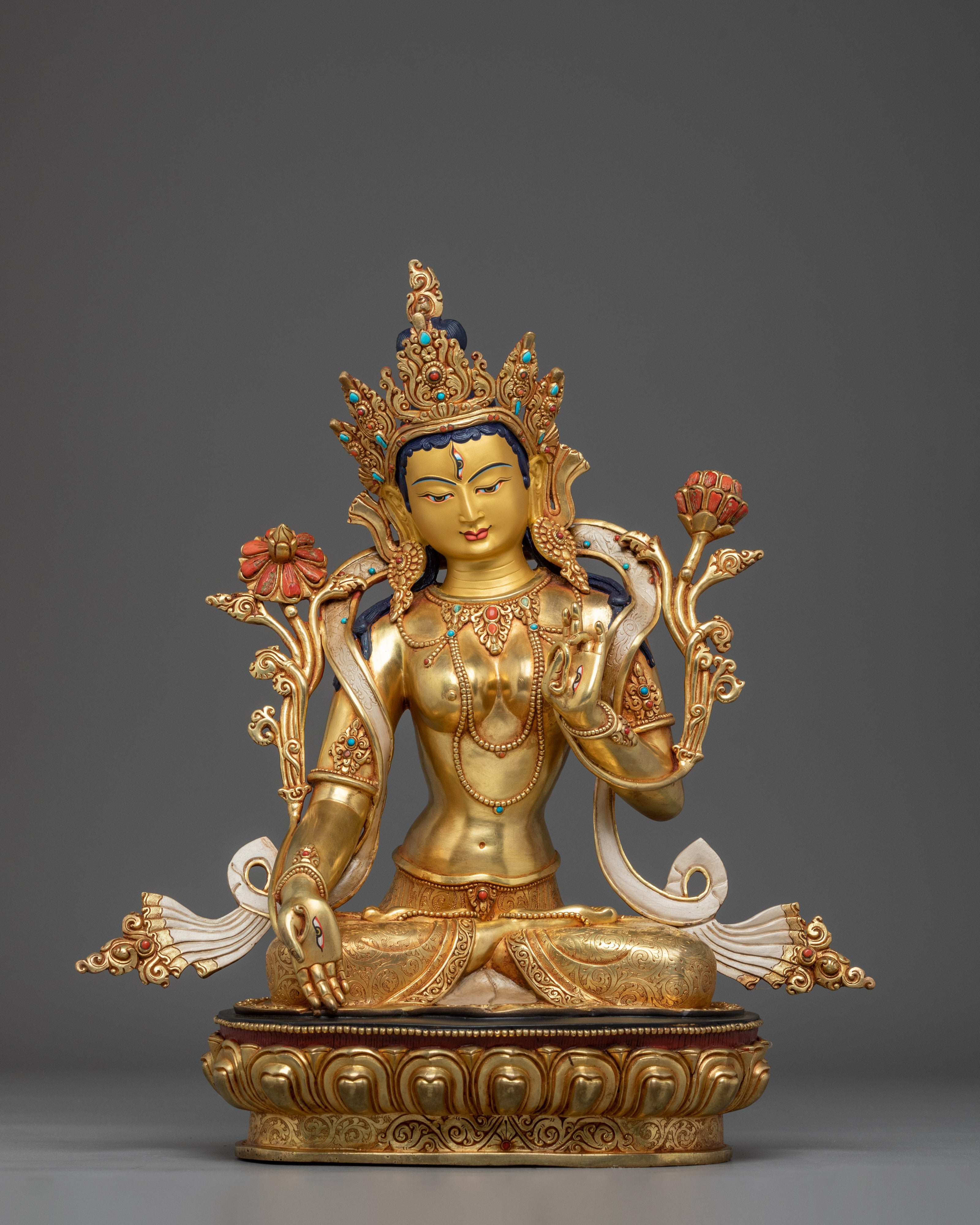 White Tara Art, Golden Peaceful Statue | Handcrafted Nepali Icon for Meditation