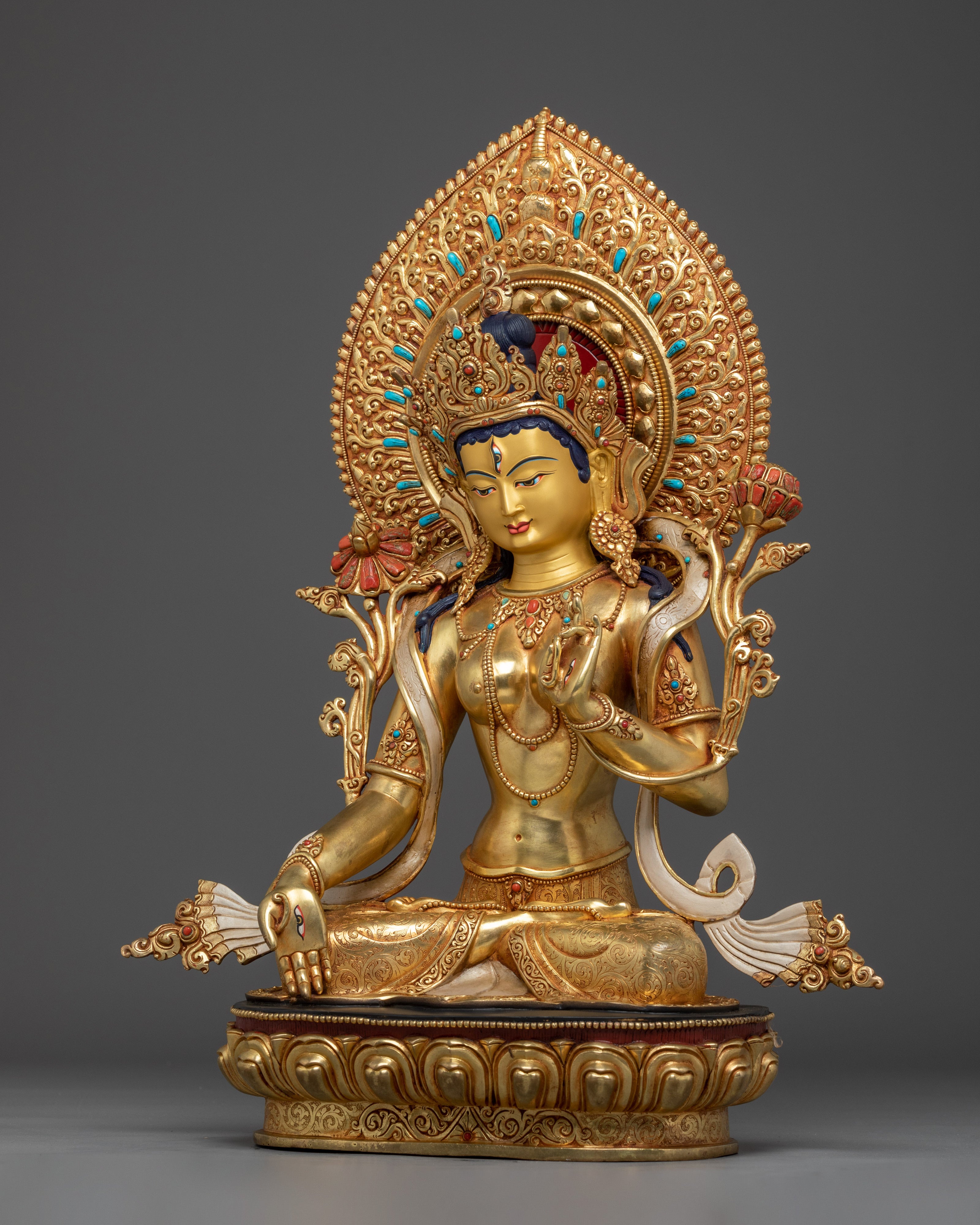 White Tara Art, Golden Peaceful Statue | Handcrafted Nepali Icon for Meditation